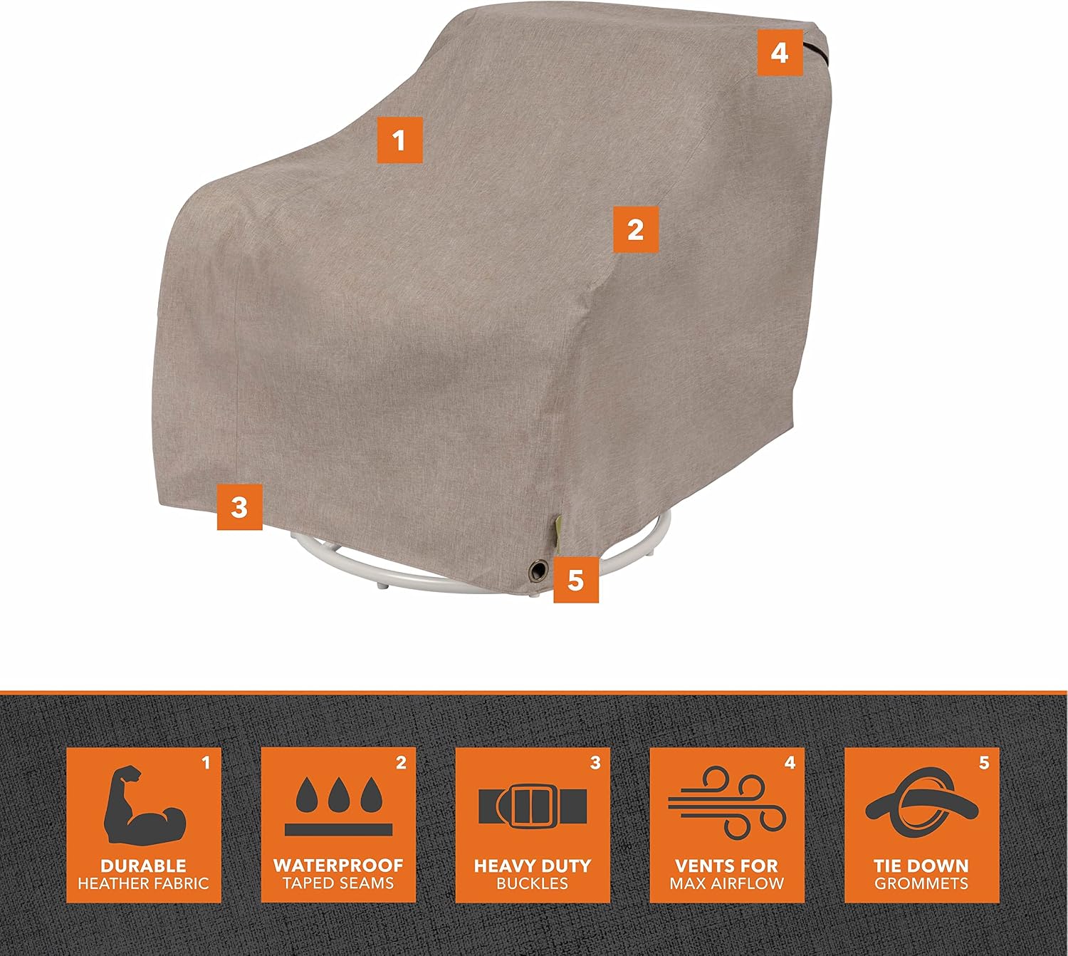 Modern Leisure Garrison Swivel Lounge Patio Chair Cover - Weather-Resistant Fabric - Outdoor Furniture Protection Perfect for Patio, Deck
