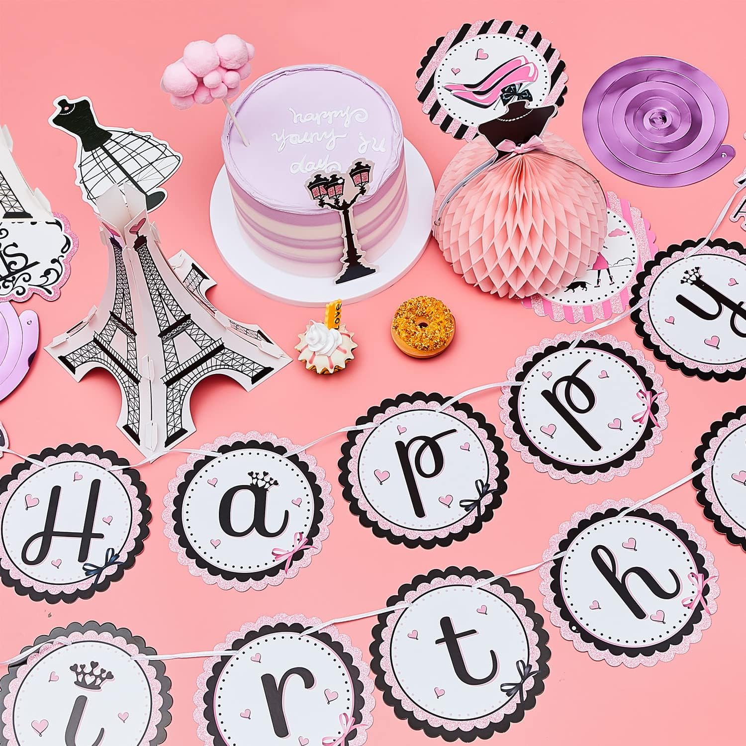 Outus Paris Birthday Party Decorations Set, Eiffel Tower Themed Decoration for Oh La La Baby Shower