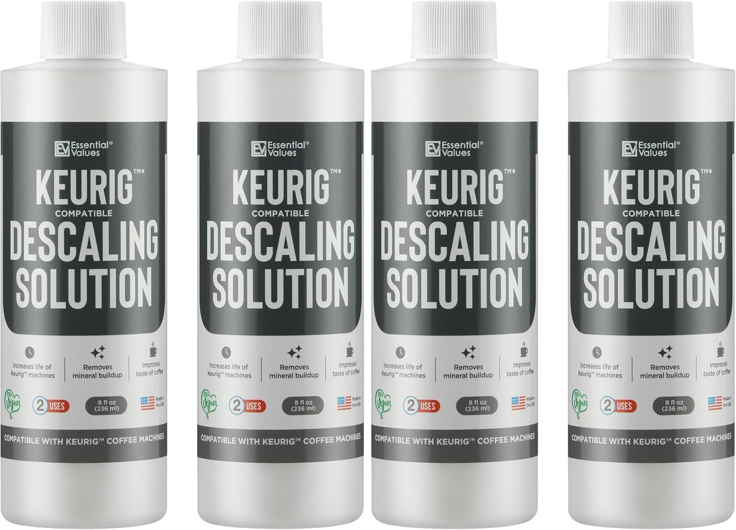 Essential Values Universal Descaling Solution, Made in the USA for Delonghi, Keurig, Breville,Nespresso (2 Uses) Coffee Machine Descaler Cleaner for all Automatic Coffee Makers & Espresso Machines