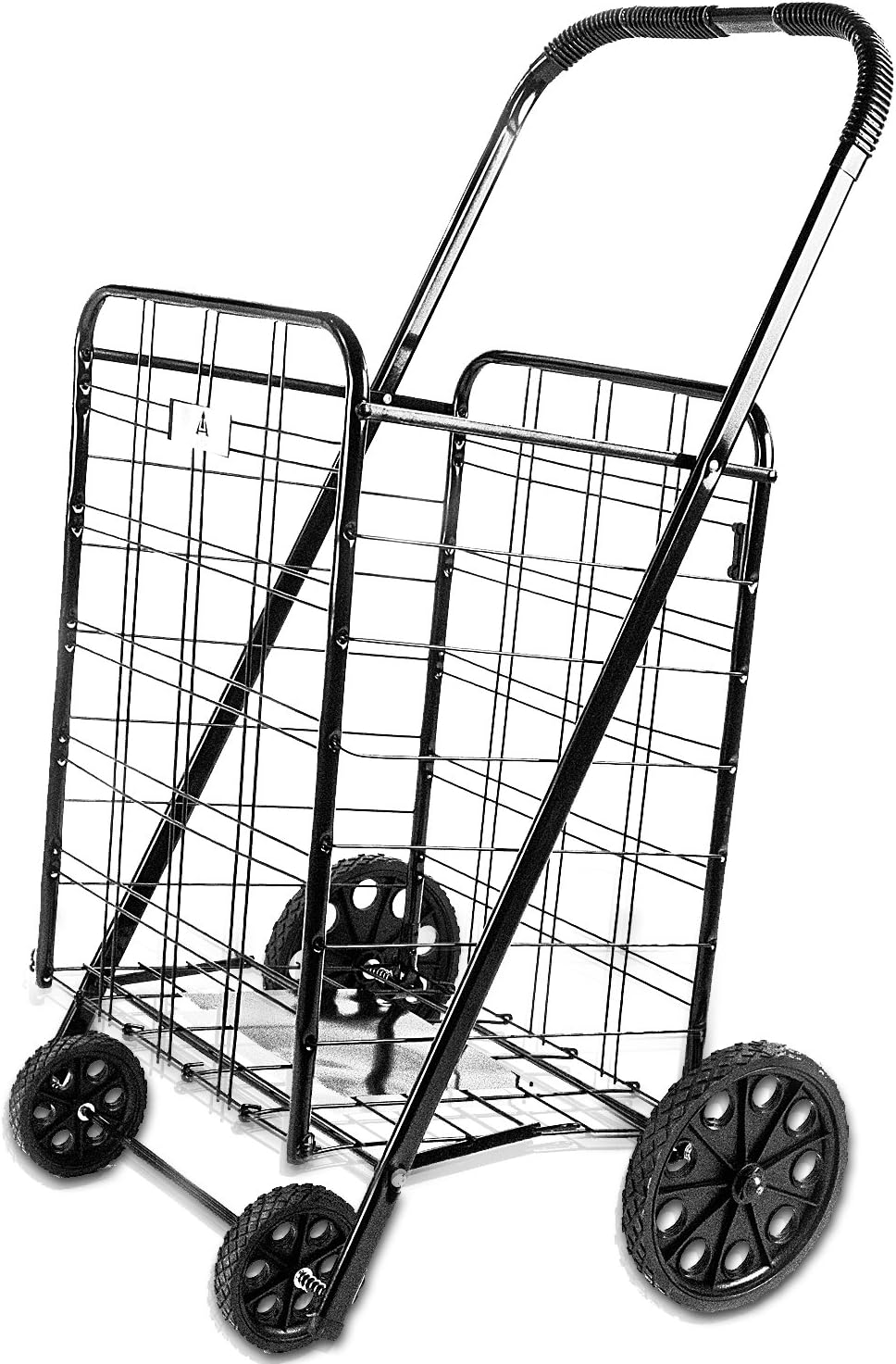 ATH Large Deluxe Rolling Utility / Shopping Cart - Stowable Folding Heavy Duty Cart with Rubber Wheels For Haul Laundry, Groceries, Toys, Sports Equipment, Red