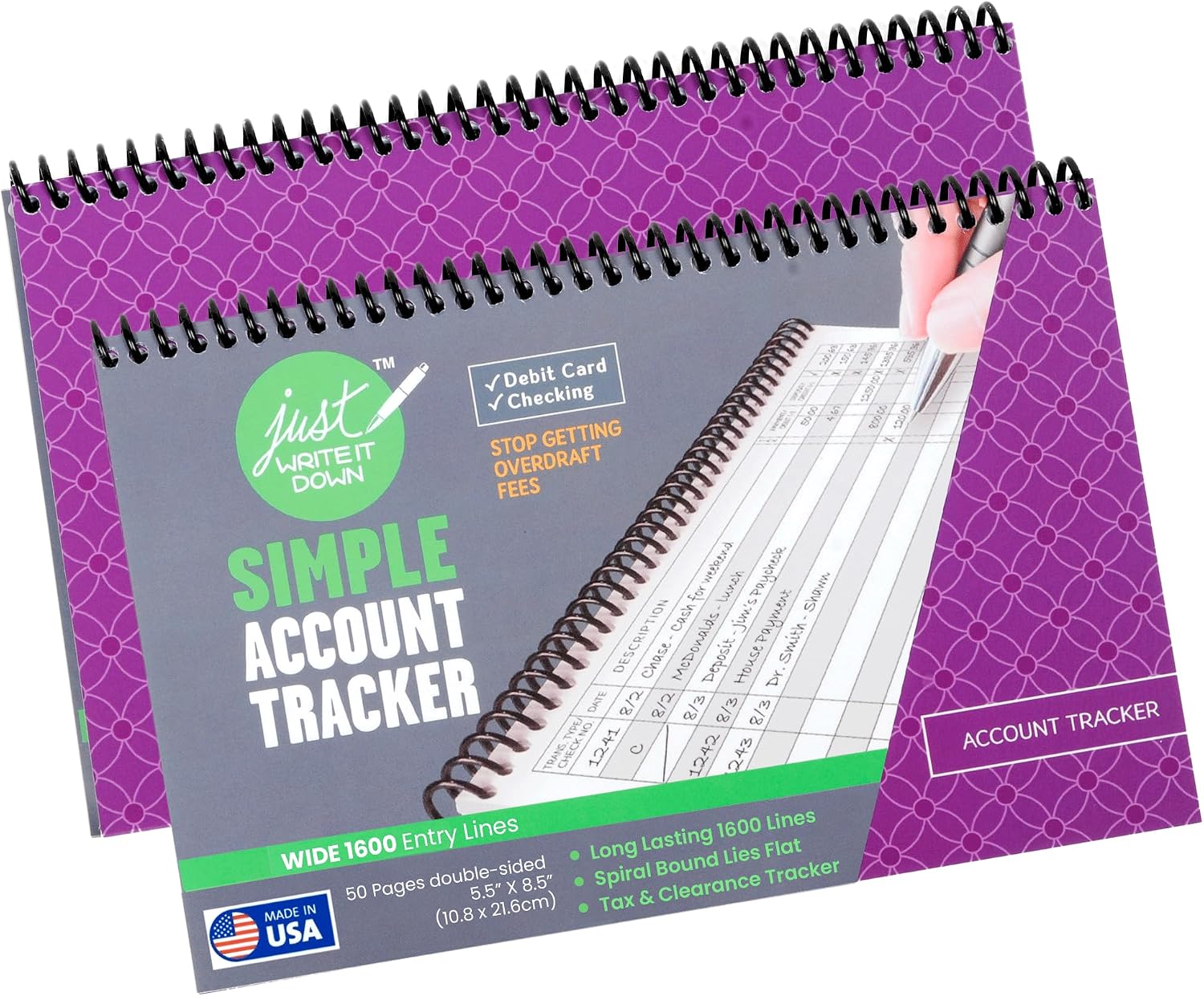 The Superior Register - Simple Account Tracker - Big Checkbook Register & Financial Ledger - Debit Card Register - Bank Register - 1 Pack, Teal, Wide Edition