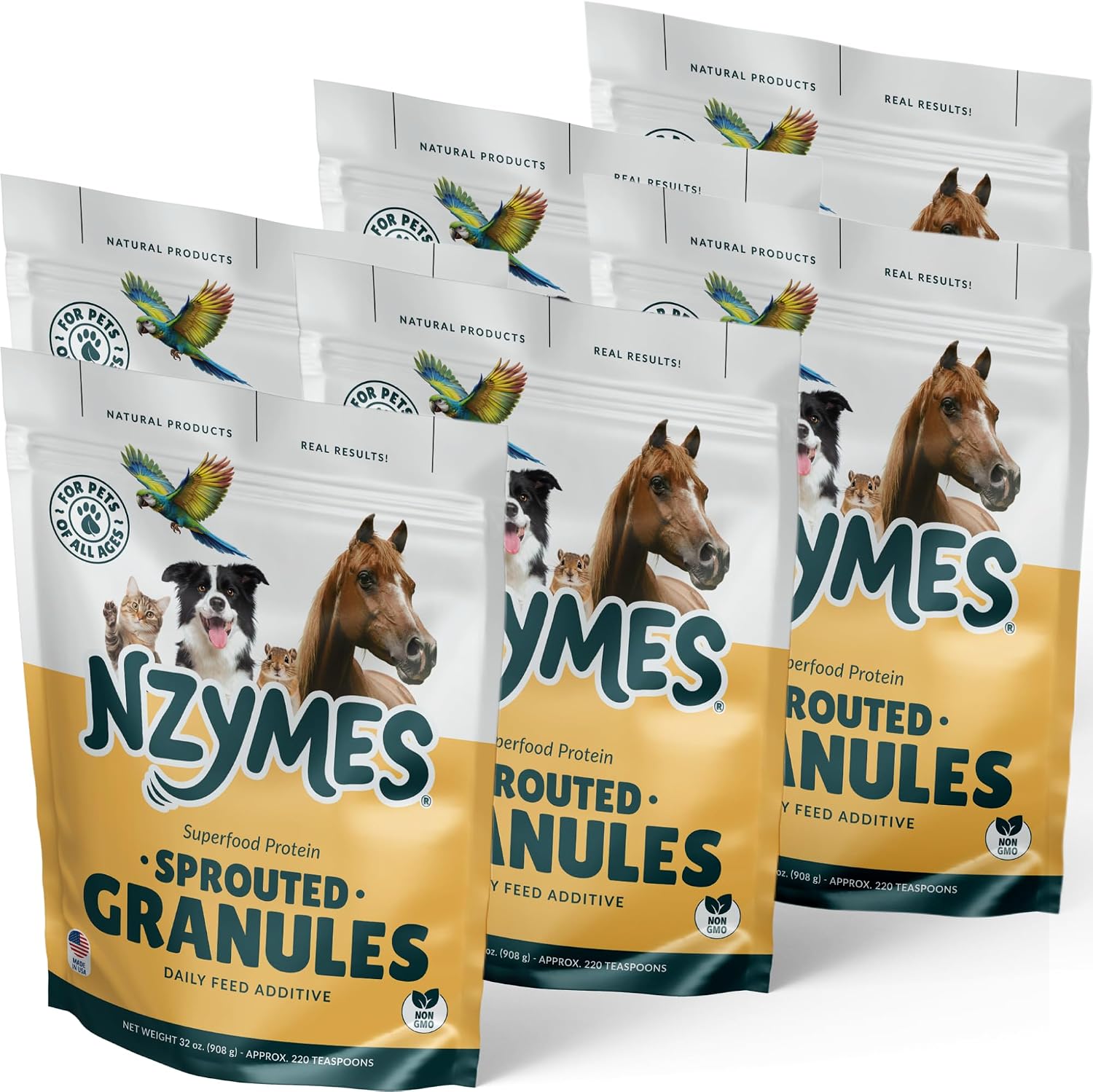 Nzymes® Sprouted Granules 2LBS for Dogs, Cats, Horses. Raw Super Food Protein and Antioxidant Nutrition. Cost Effective Food Supplement Dog Health Supplies. Supports Healthy Joints. 220 Servings. USA