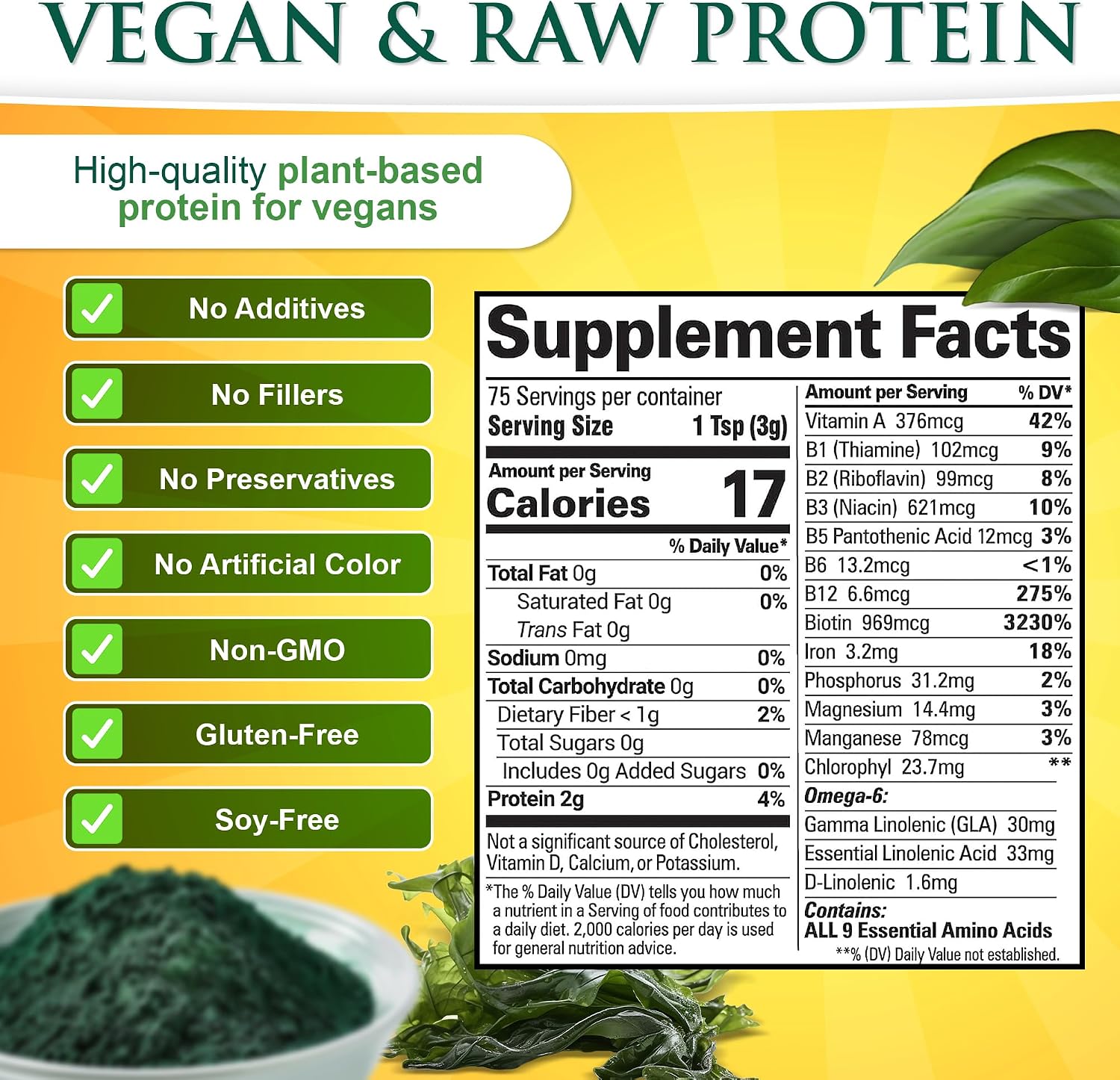 Sunlit Best Organic Spirulina Tablets, Pure Natural Superfood Pills 1000 CT | USDA Certified, 60% Vegan Protein, 18 Amino Acids, Chlorophyll Antioxidants Enzymes, Non GMO, Immune Liver & Energy Support