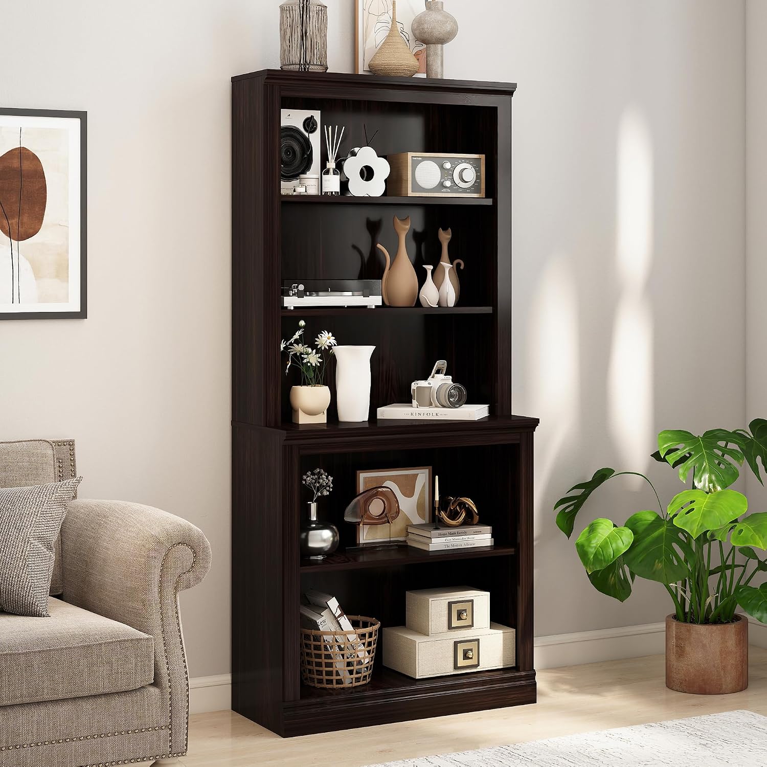 Bevfint 72" Tall Bookcase, White Large Floor Standing Bookshelf for Hallway | 5 Tier Shelves Open Storage Organizer with Anti Tipping Device, Book Case for Living Room Kitchen Home Office Bedroom