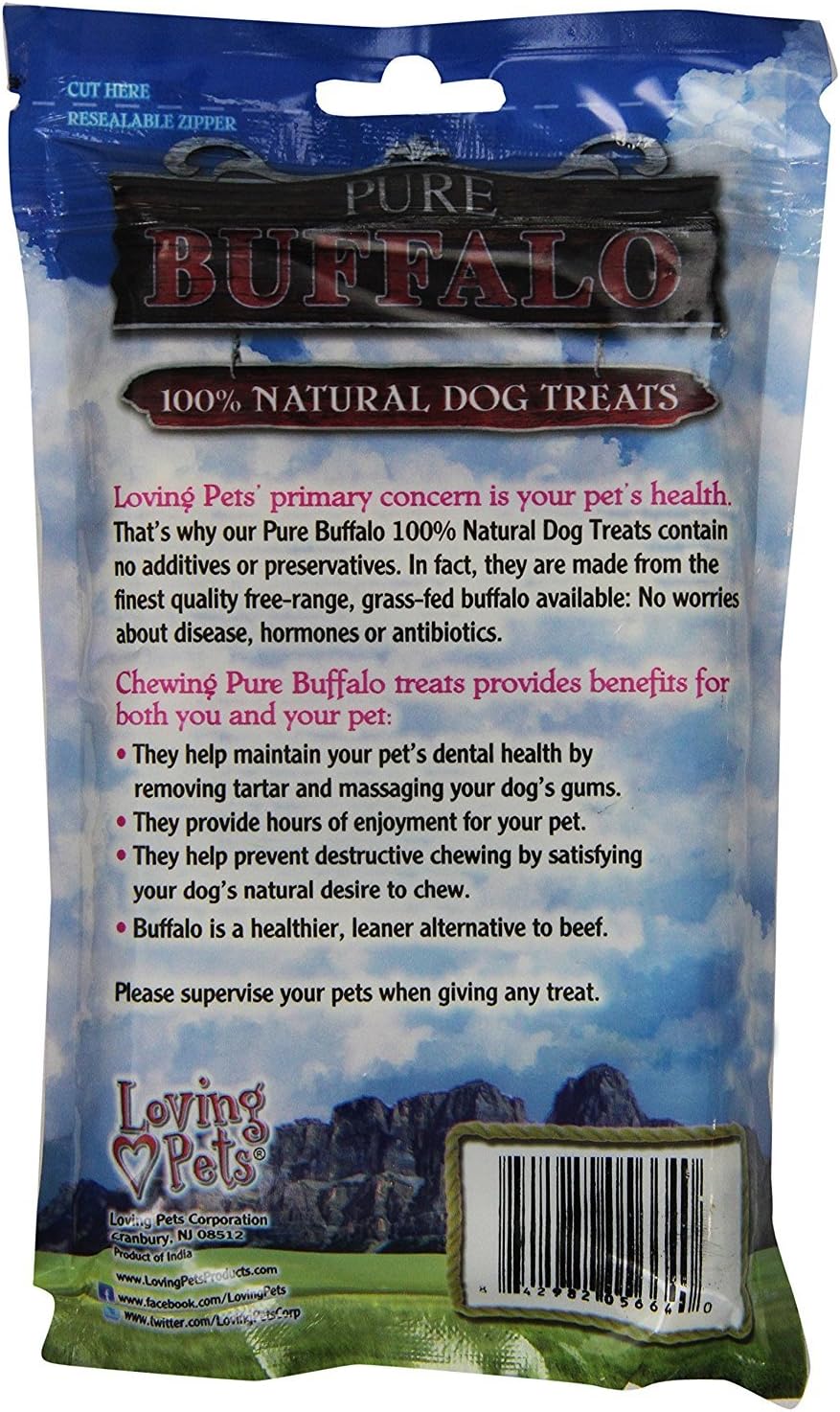 Loving Pets Pure Buffalo 4-Inch Pressed Bully Bone Dog Treat, 5-Pack