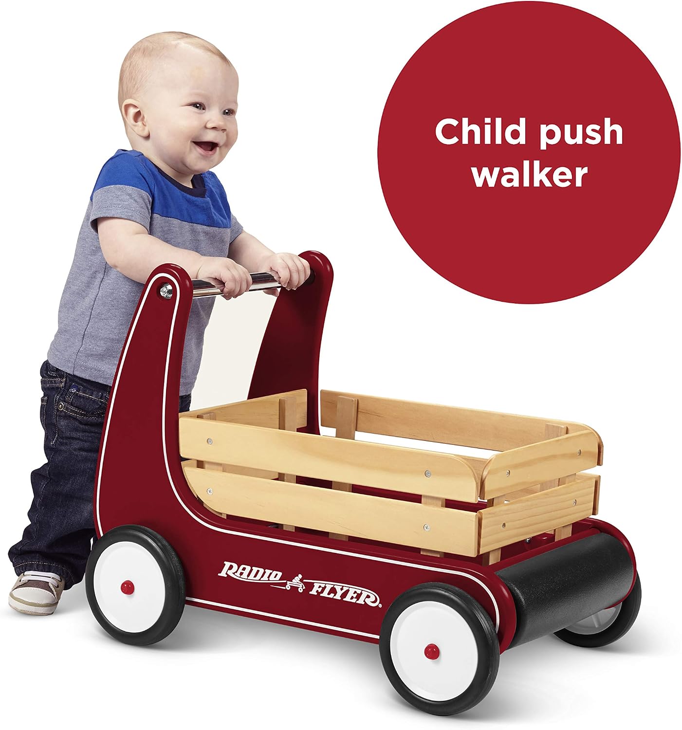 Radio Flyer Classic Walker Wagon, for Kids 1-4 Years Old, Red | Resistance Clickers to Control Speed, Baby Push Walker with Furniture Bumper, For Indoor Play