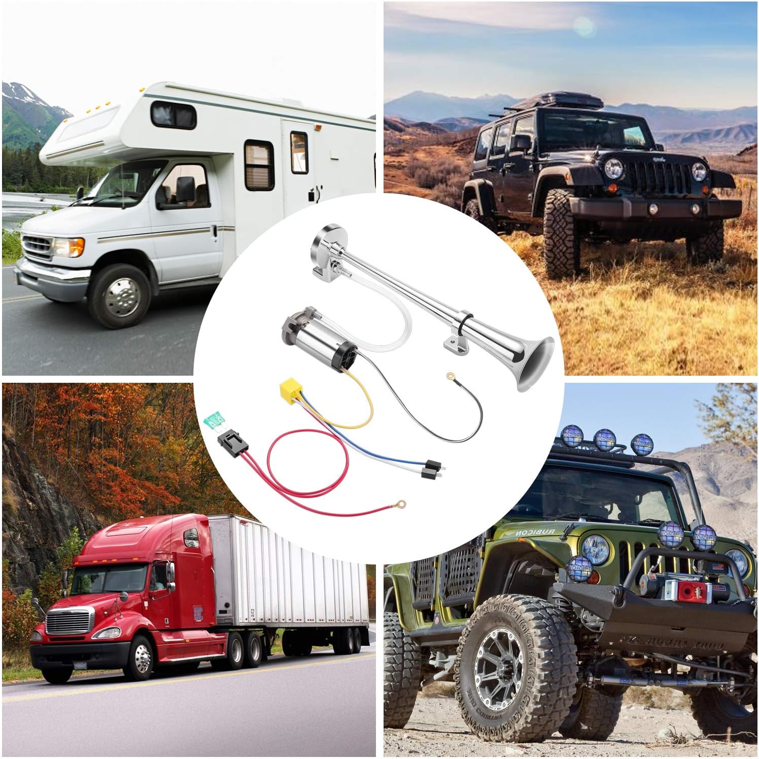 HK 12V 150db Air Horn, 18 Inches Chrome Zinc Single Trumpet Truck Air Horn with Compressor Powerful Loud 150db for Truck Boat SUV Train (Sliver)