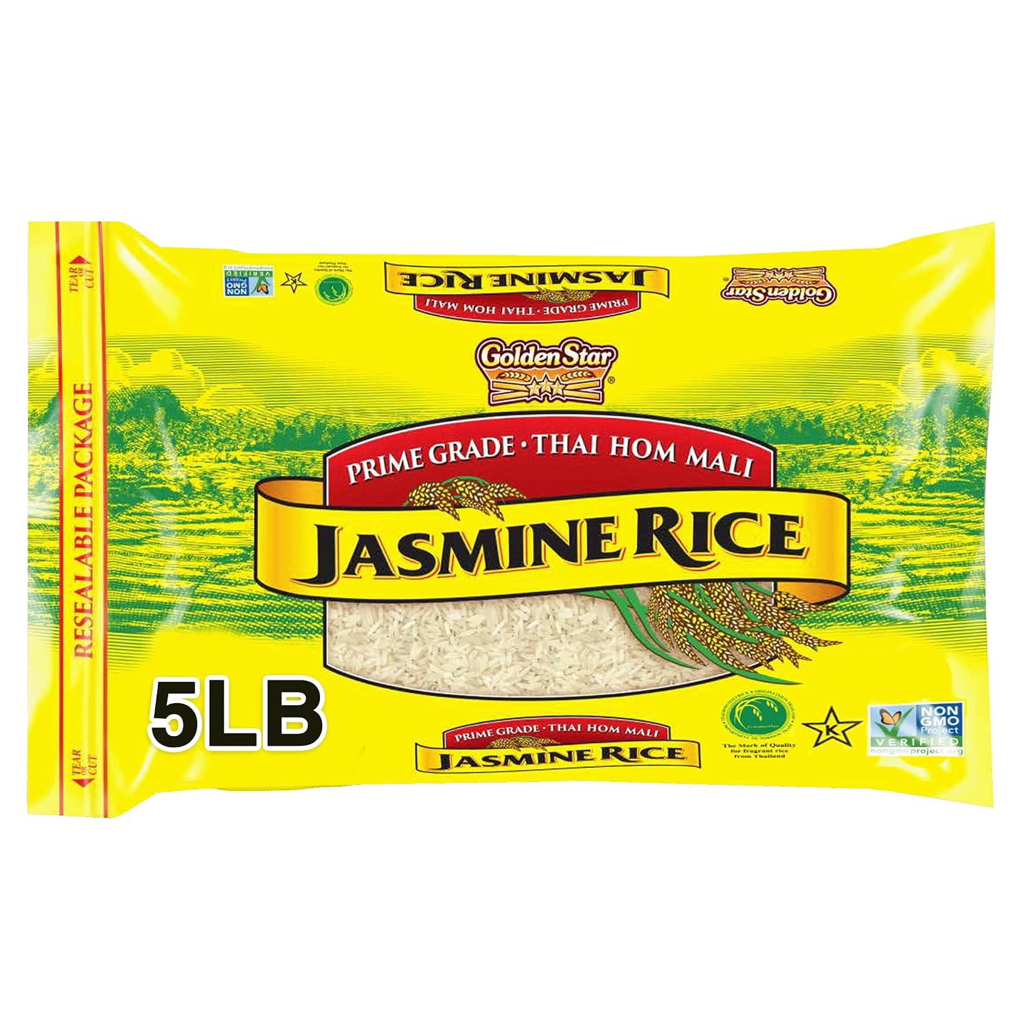 Golden Star Thai Hom Mali White Jasmine Rice - Prime Grade White Rice - 10 lb Bag | Prime Grade White Rice - Great for Gumbo, Curries & More - Cook in Microwave or on Stove Top