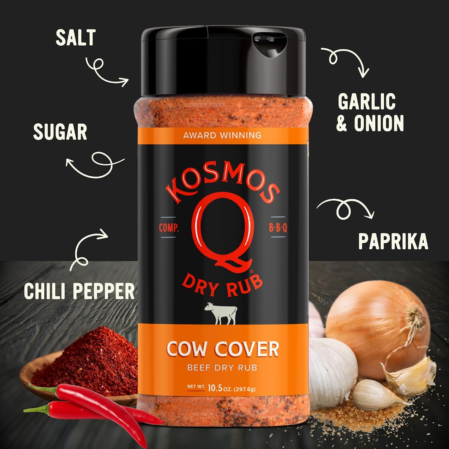Kosmos Q Hot Dirty Bird BBQ Dry Rub, Spicy Seasoning with Chili Pepper, Brown Sugar, Garlic & Onion for Chicken, Turkey, Ribs, Pork, Dry Rub for Smoking & Grilling Meat, BBQ Spice Blend, 11 Oz Bag