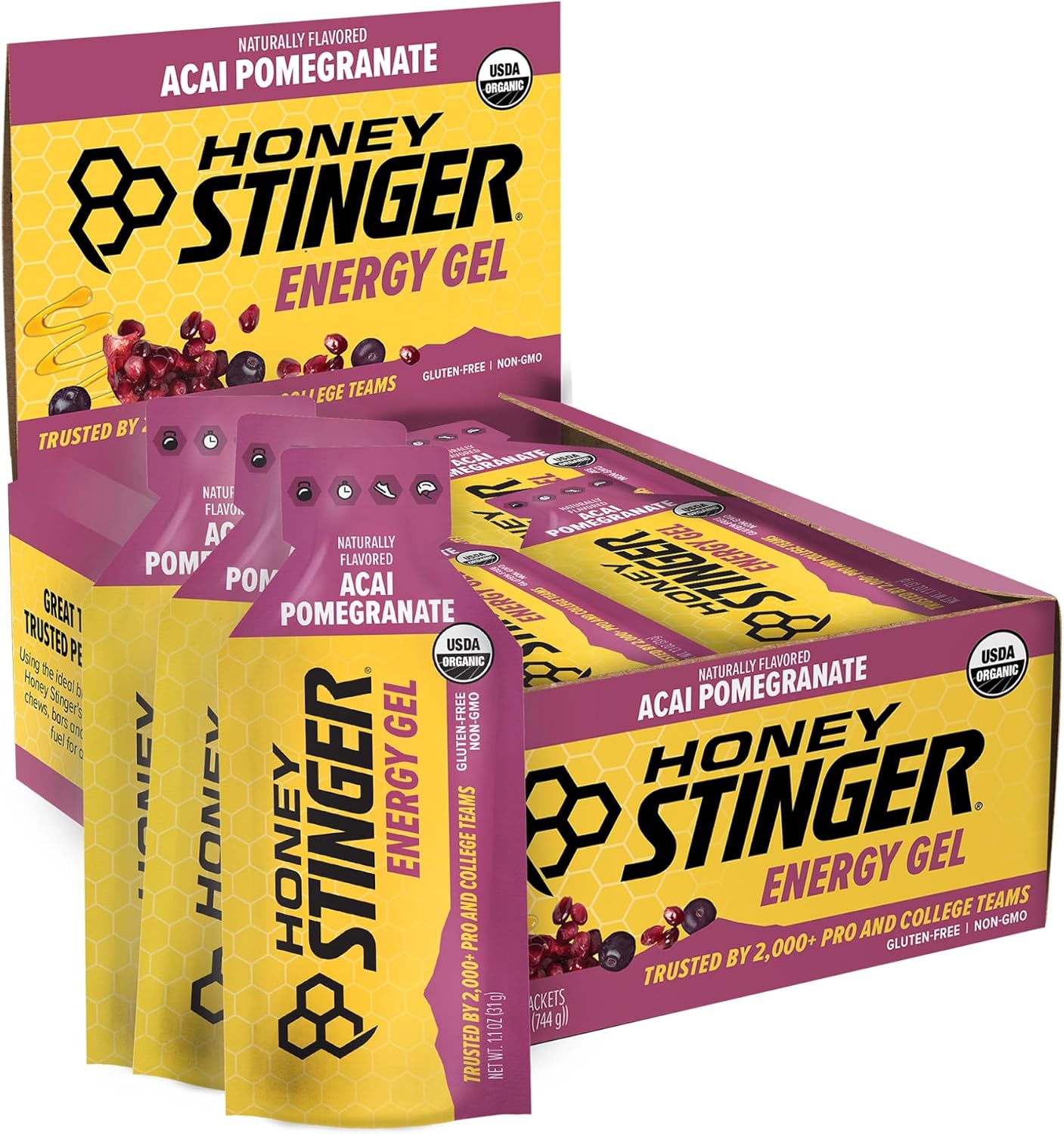 Honey Stinger Gold Energy Gel, Gluten Free & Caffeine Free, for Exercise, Running and Performance, Sports Nutrition for Home & Gym, Pre and Mid Workout, 24 Pack, 26.4 Ounce | sports-nutrition-endurance-and-energy-chews