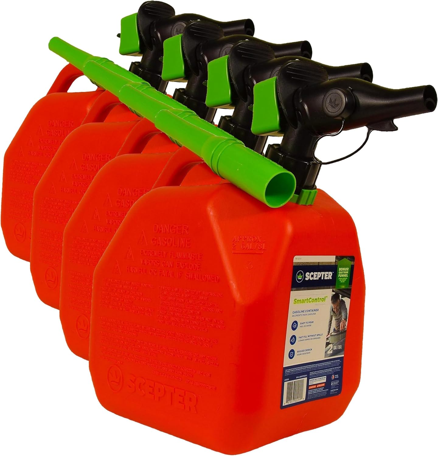 Scepter 1 Gal Gas Can, Spill Proof SmartControl Spout, Spout Extender, Red