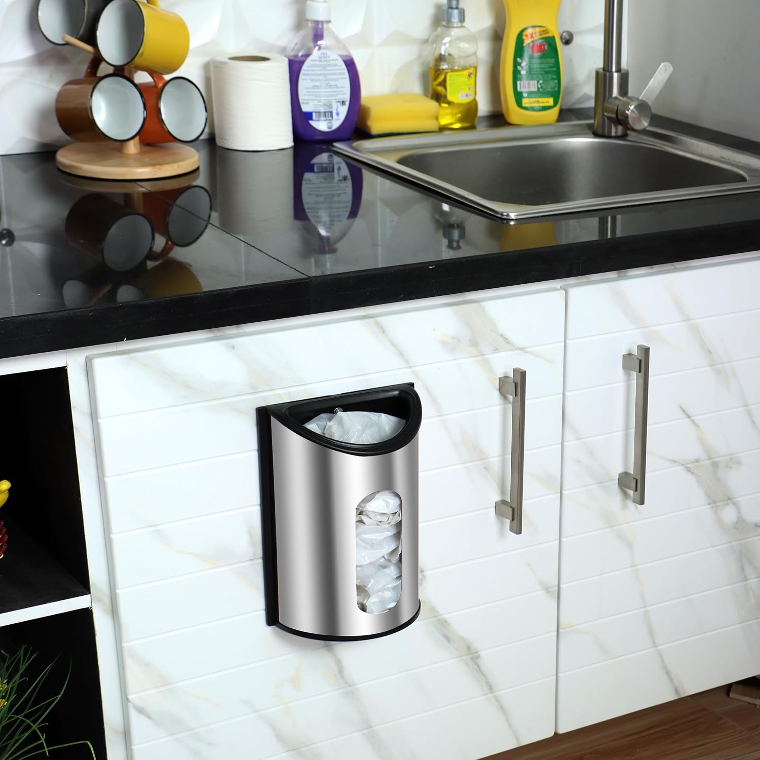 Utopia Kitchen Wall-Mounted Stainless Steel Grocery Bag Holder, Silver | Space-Saving Plastic Bag Holder for Kitchen, Pantry or Cabinet, Reusable Plastic Bag Organizer