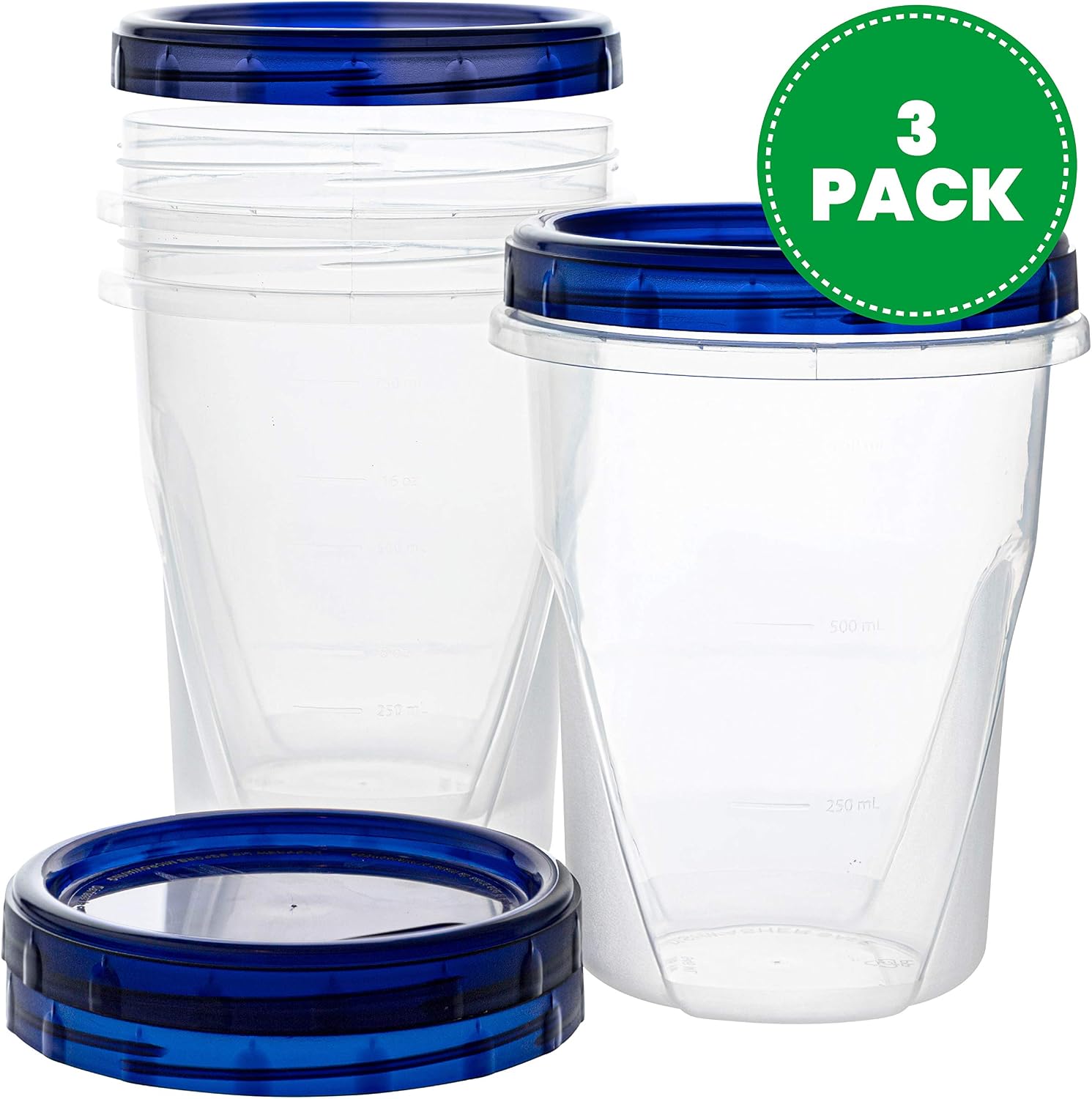 PLASTICPRO Twist Top Deli Containers Clear bottom With blue [32 oz 3 Pack]
