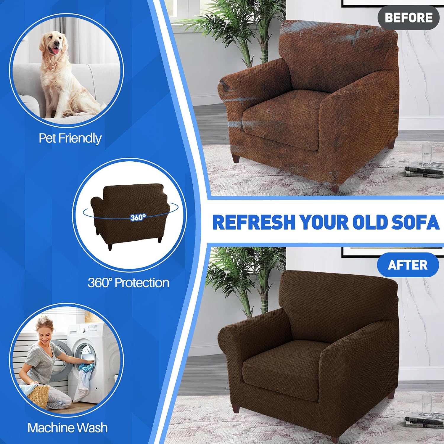 MAXIJIN Latest Recliner Slipcovers for Living Room 4 Pieces Stretch Jacquard Recliner Chair Cover Soft Fitted Recliner Protector with Elastic Bottom
