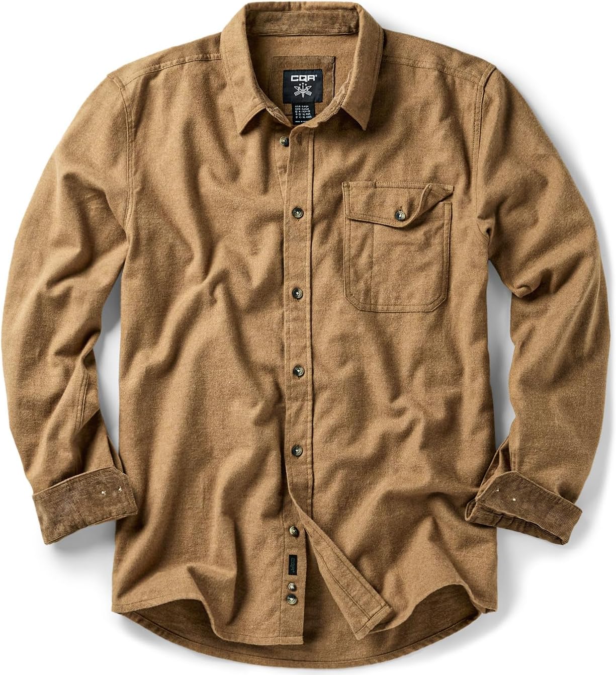 CQR Men's 100% All Cotton Button Down Flannel Shirts, Long Sleeve Brushed Warm Soft Casual Outdoor Plaid Shirt