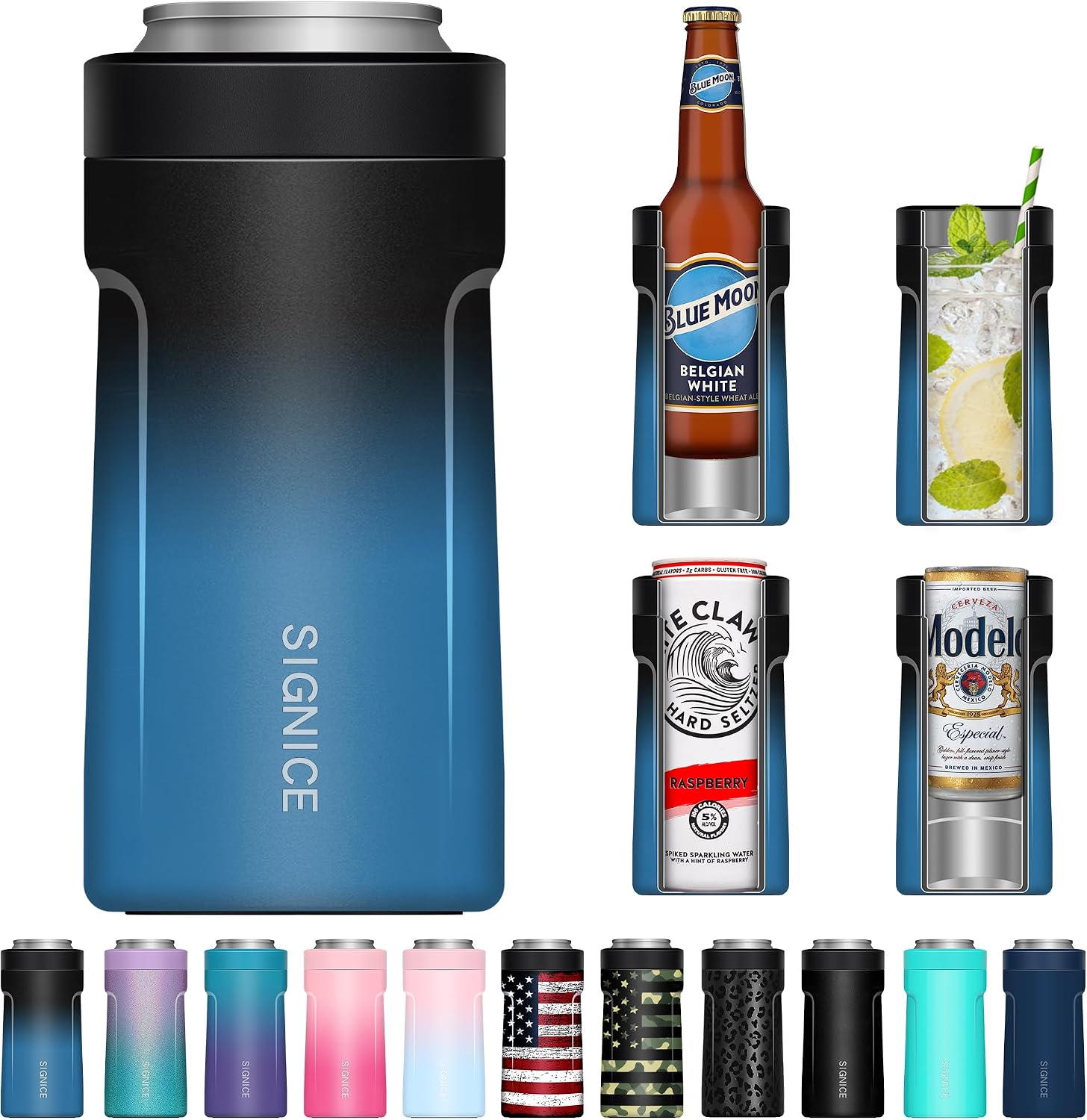 3 In 1 Insulated Universal Can Cooler - Signice Double Walled Vacuum Insulator Stainless Steel Slim Can Cooler for 12 Oz Skinny Tall Standard