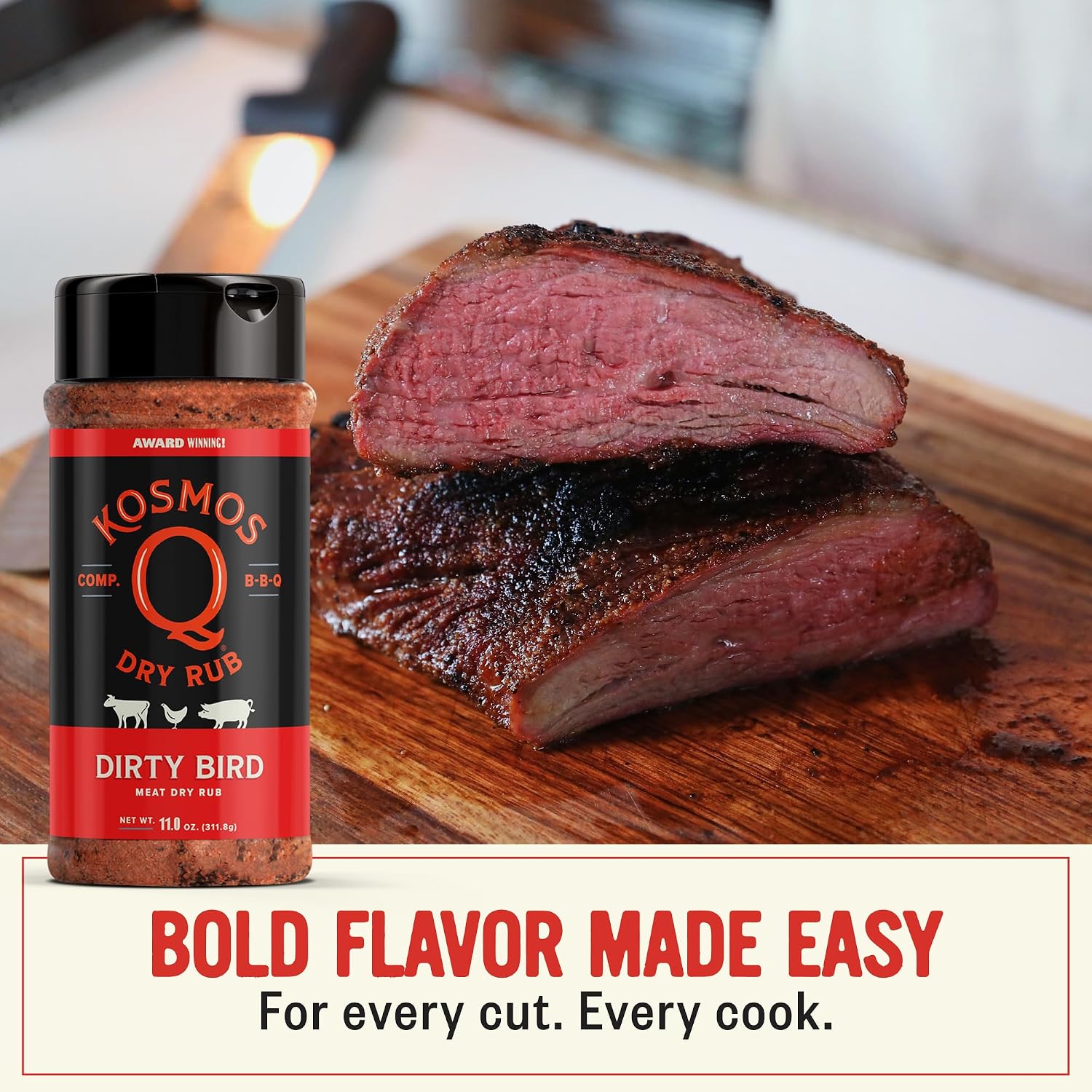 Kosmos Q Hot Dirty Bird BBQ Dry Rub, Spicy Seasoning with Chili Pepper, Brown Sugar, Garlic & Onion for Chicken, Turkey, Ribs, Pork, Dry Rub for Smoking & Grilling Meat, BBQ Spice Blend, 11 Oz Bag