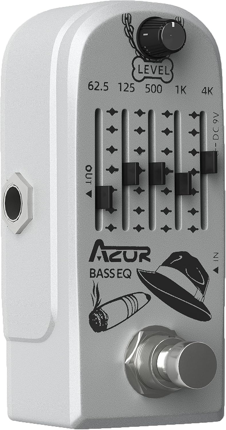 AZOR 5 Band Bass EQ Pedal, Aluminium Alloy True Bypass Equalizer Effect Pedal, Compact Mini Tone Control Pedal for Electric Bass Guitar
