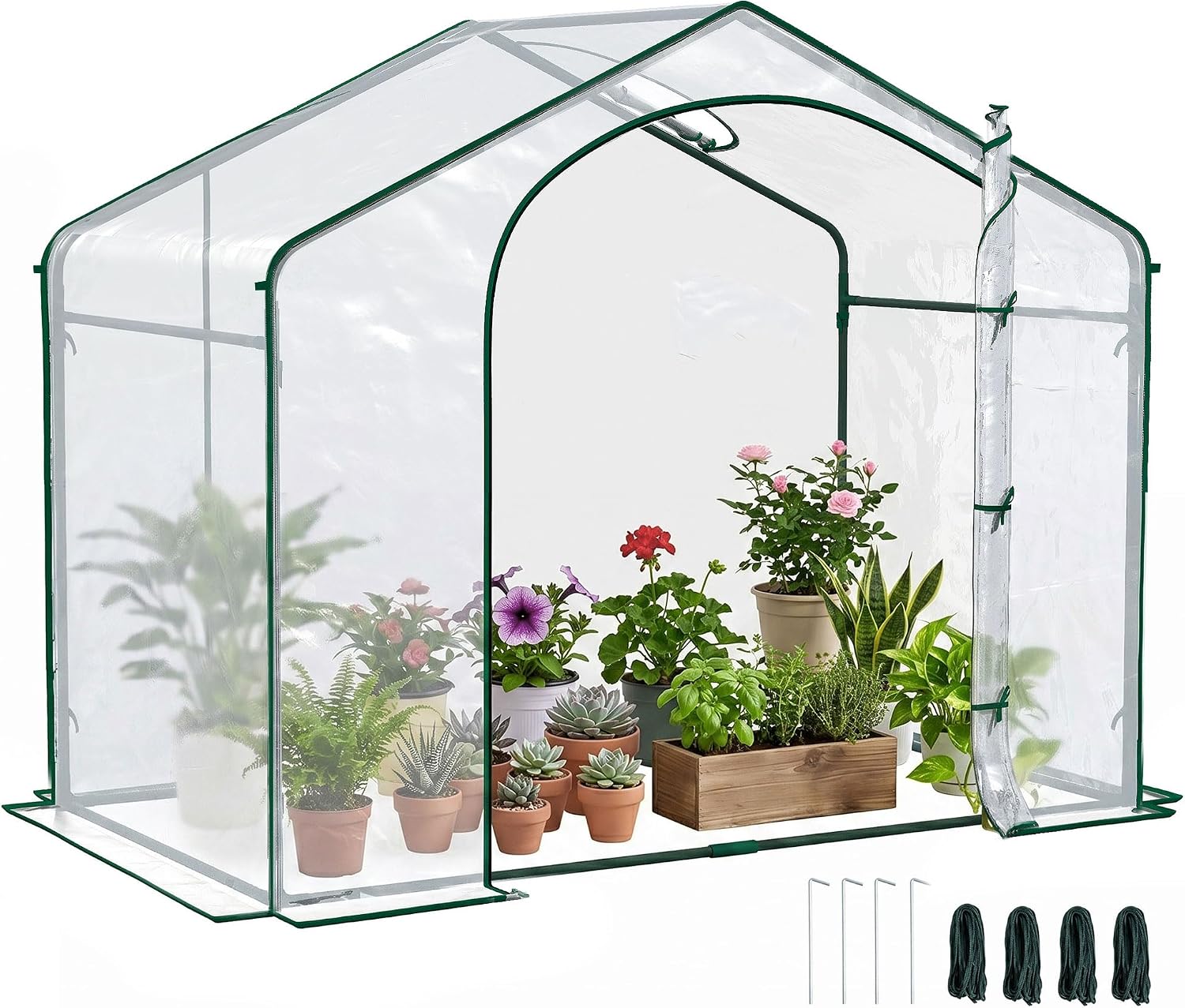 Outsunny 6' x 3' x 5' Portable Walk-in Greenhouse with Plastic Cover Clear | Steel Frame Garden Hot House, Zipper Door, Top Vent, for Flowers