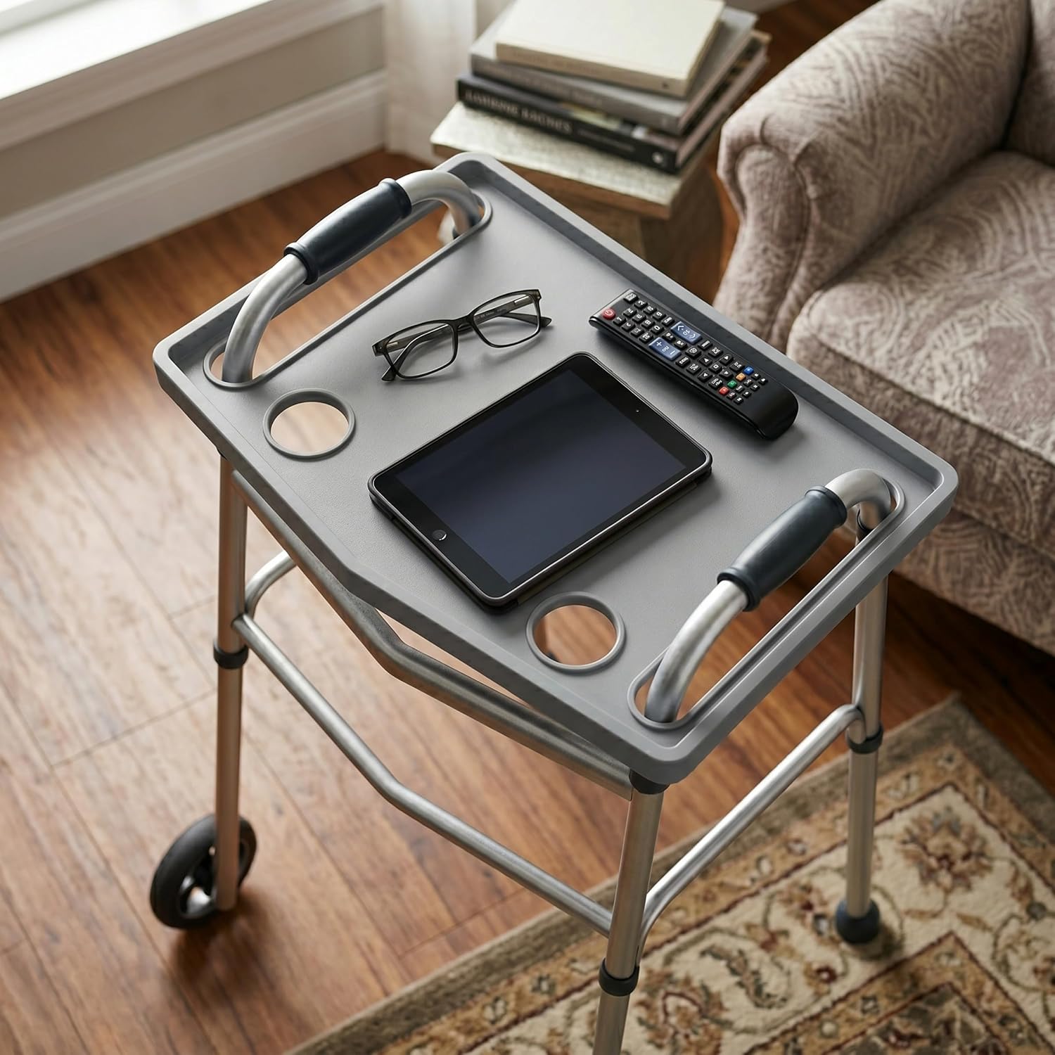 Bluestone Walker Tray- Upright with Holders-Universal Table Fits Most Standard Folding Walkers-Home Mobility Medical Equipment Accessories
