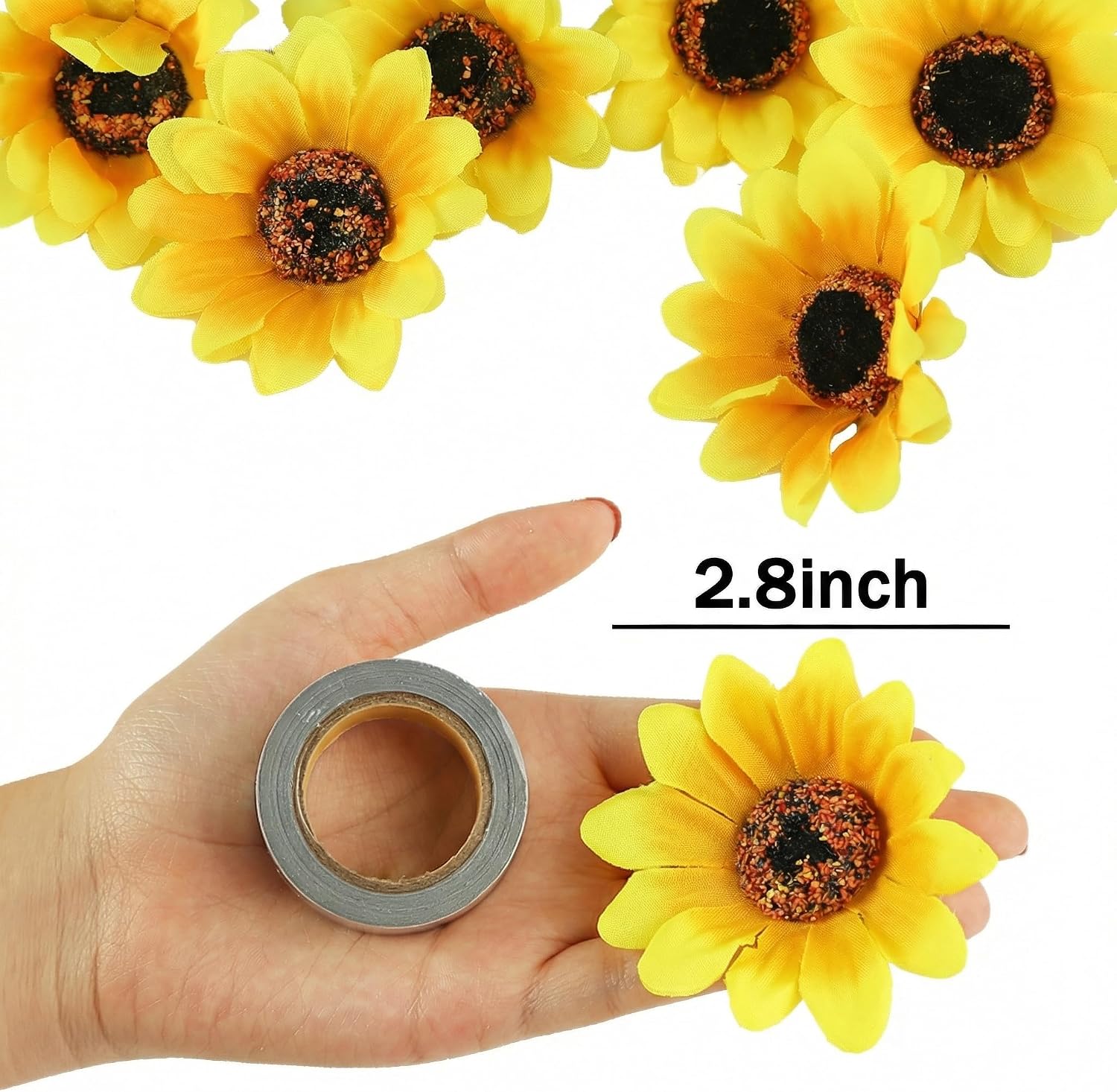 25PCS Fake Sunflowers Heads, 2.8" Artificial Silk Flowers | DIY Crafts Wedding Home Decor, Birthday Party Floral Supplies, Bright Yellow Blooms