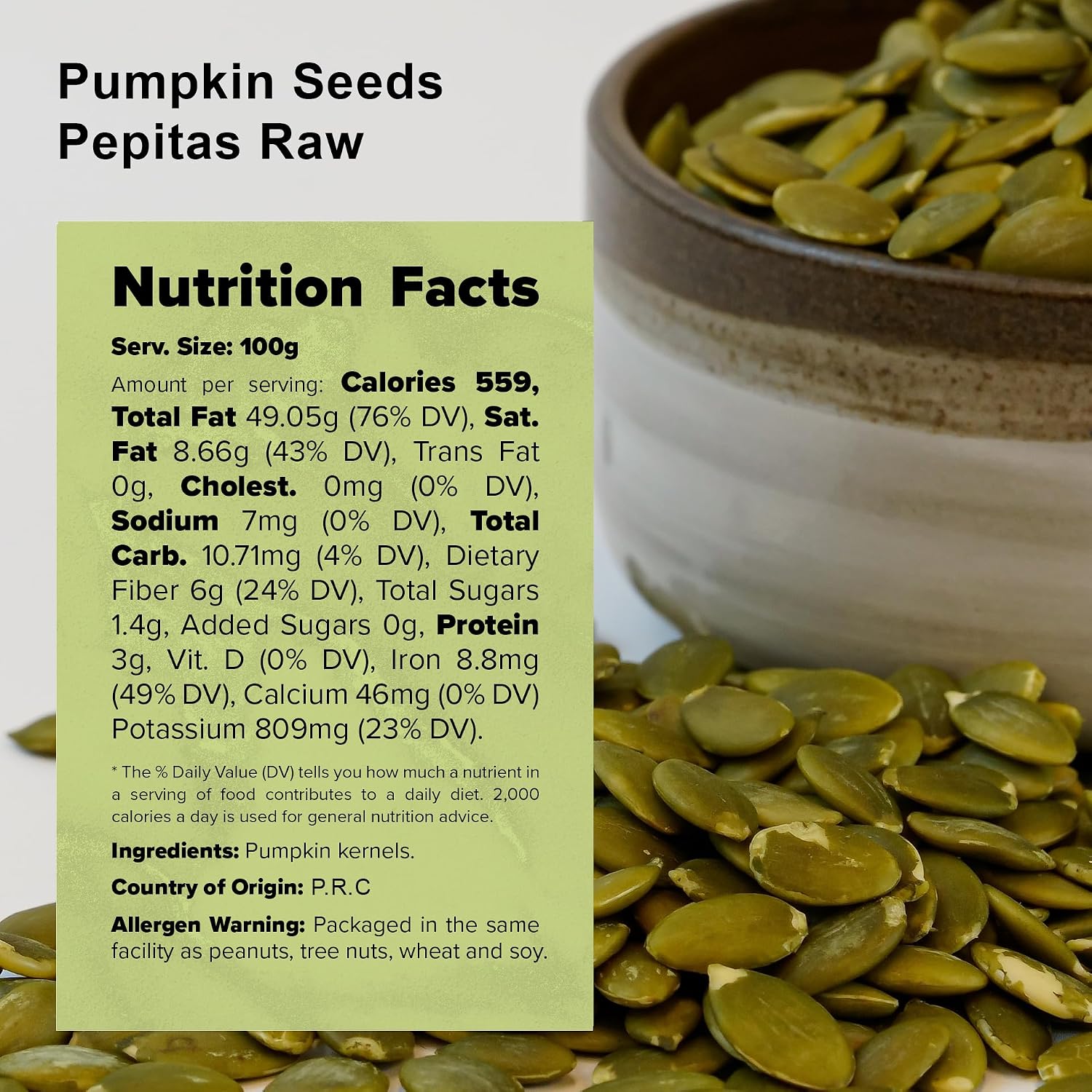 NUTS U.S. - Pumpkin Seeds (Pepitas) | Raw and Unsalted | No Shell | AA GRADE | Vegan and Gluten Free | Packed in a Resealable Bag (1 LB)