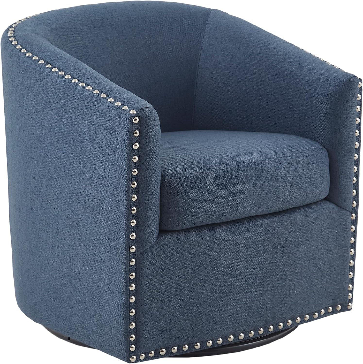Madison Park Swivel Barrel Accent Chair, Upholstered Curved Back with 7-Inch Thick Woven Cushion, 360° Swivel, Nailhead Trim, Comfy Chair for Living Room, Bedroom, Office, 28" Wide, Neutral, Tyler
