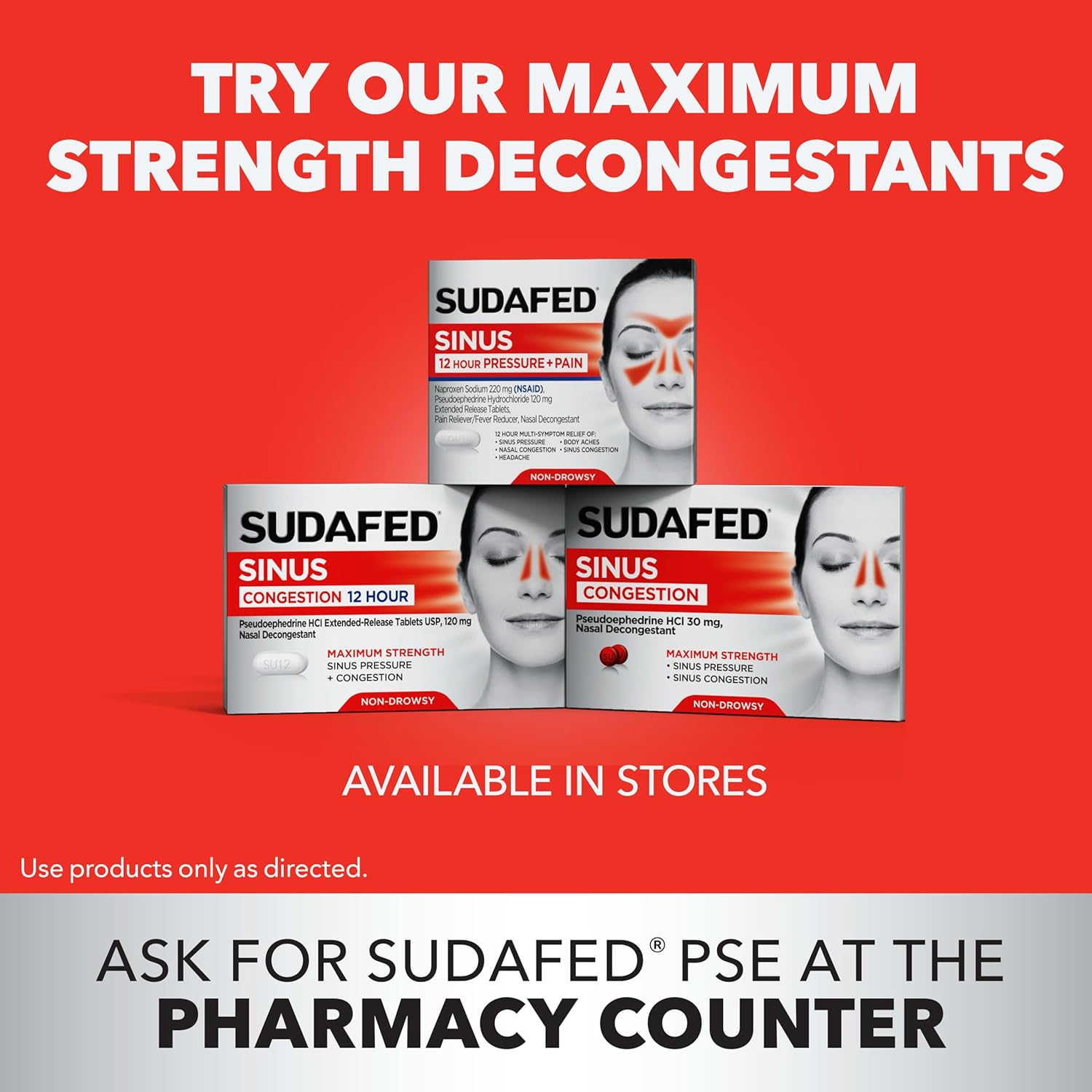 Sudafed PE Head Congestion + Mucus Relief Tablets, Non-Drowsy, 24 Ct | For Sinus Pressure, Congestion & Headache, Decongestant with Acetaminophen