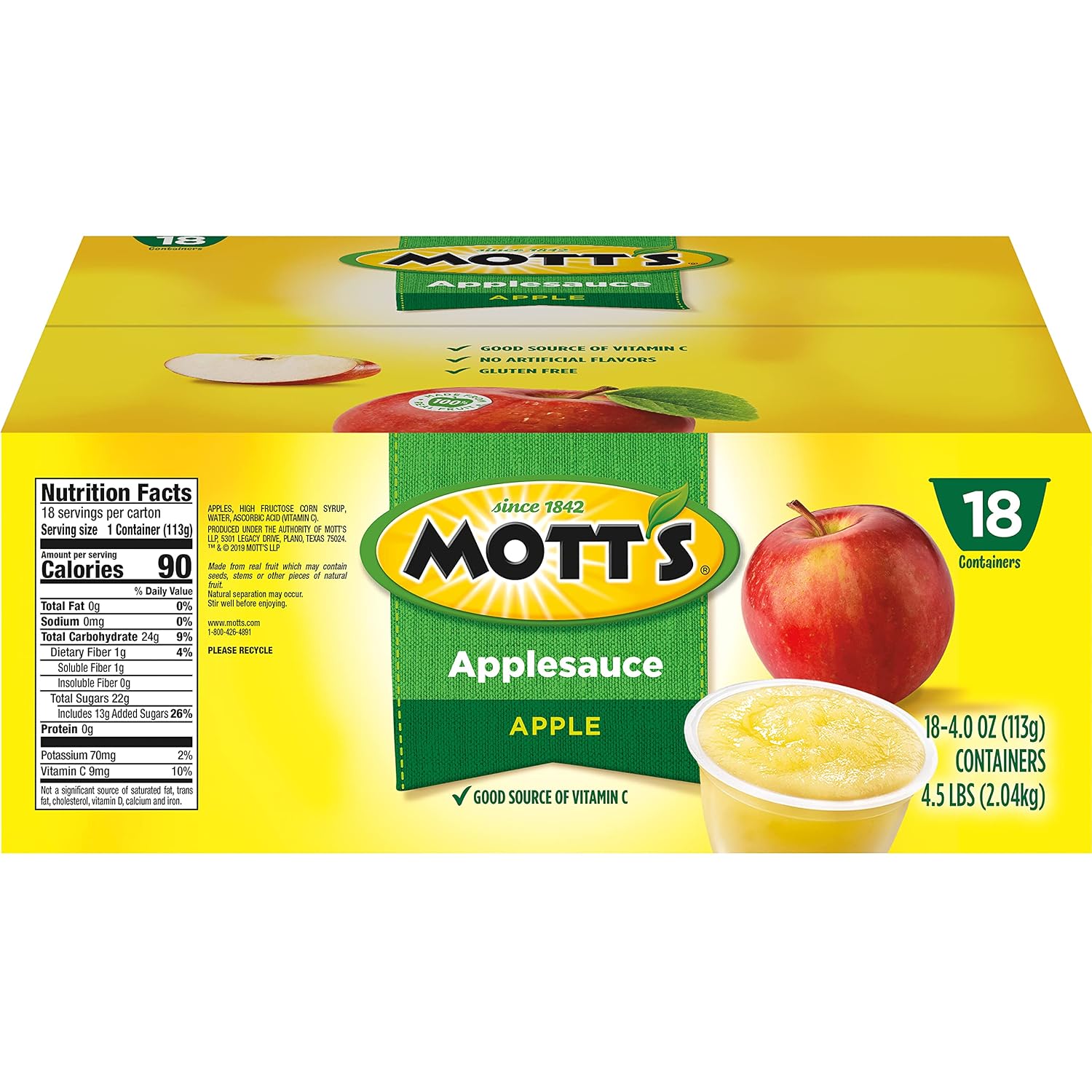 Mott's Applesauce, 4 Oz Cups, 36 Count, No Artificial Flavors, Good Source of Vitamin C, Nutritious Option for The Whole Family