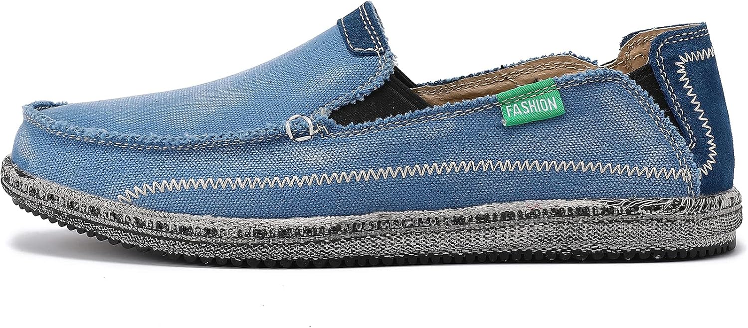 VILOCY Mens Slip on Deck Shoes Casual Canvas Loafers Beach Boat Shoes Zero Drop Vintage Flat