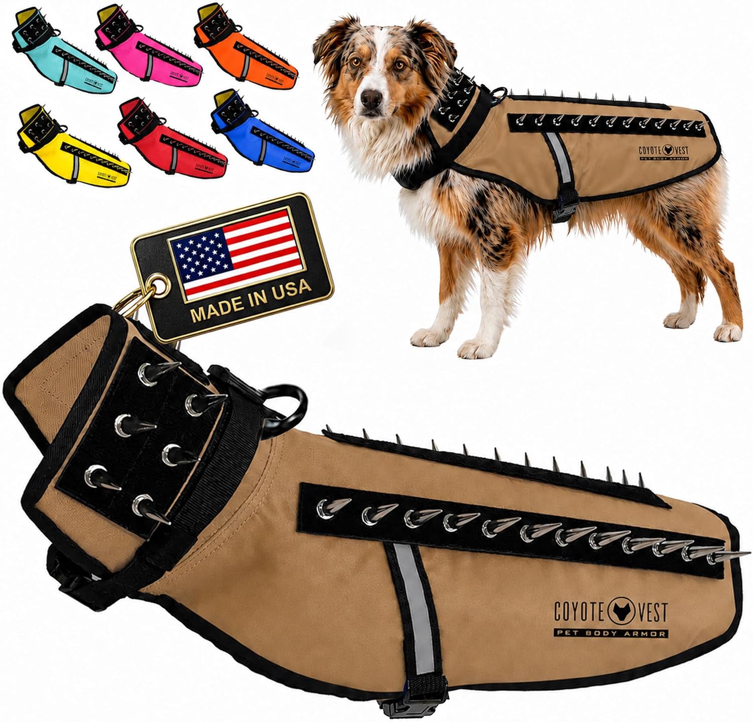 CoyoteVest Stab-Resistant Dog Harness, Made in USA, X-Small, Neon Pink | Stab-resistant Vest Helps Protect Small Dogs From Coyotes, Aggressive Dogs and Birds of Prey, with Removable Spikes