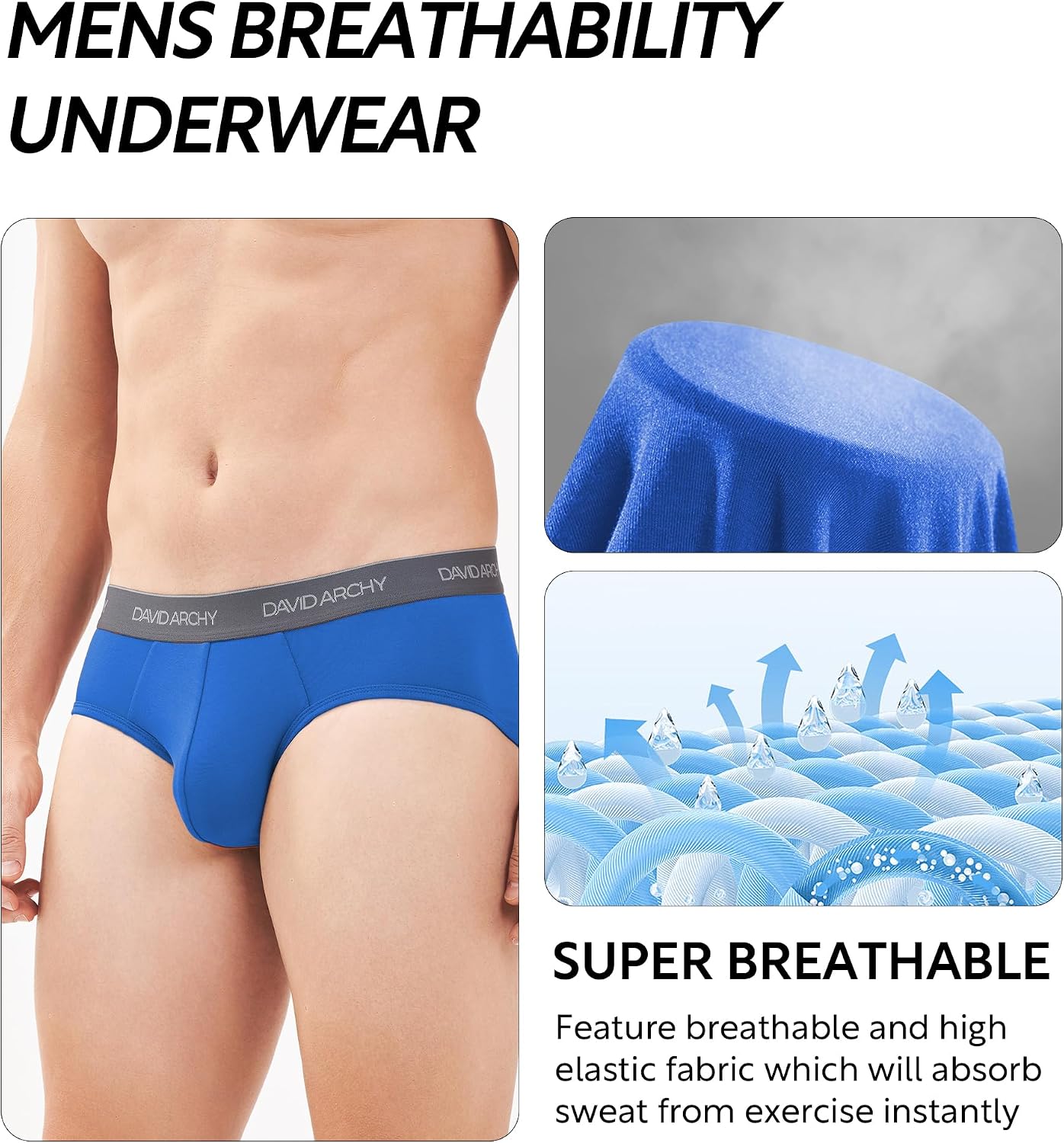 DAVID ARCHY Men's Breathable Support Pouch Underwear Briefs 4 or 7 Pack | Cooling moisture-wicking no-fly Rayon made from bamboo features anti-roll elastic waistbands and vibrant fade resistance.