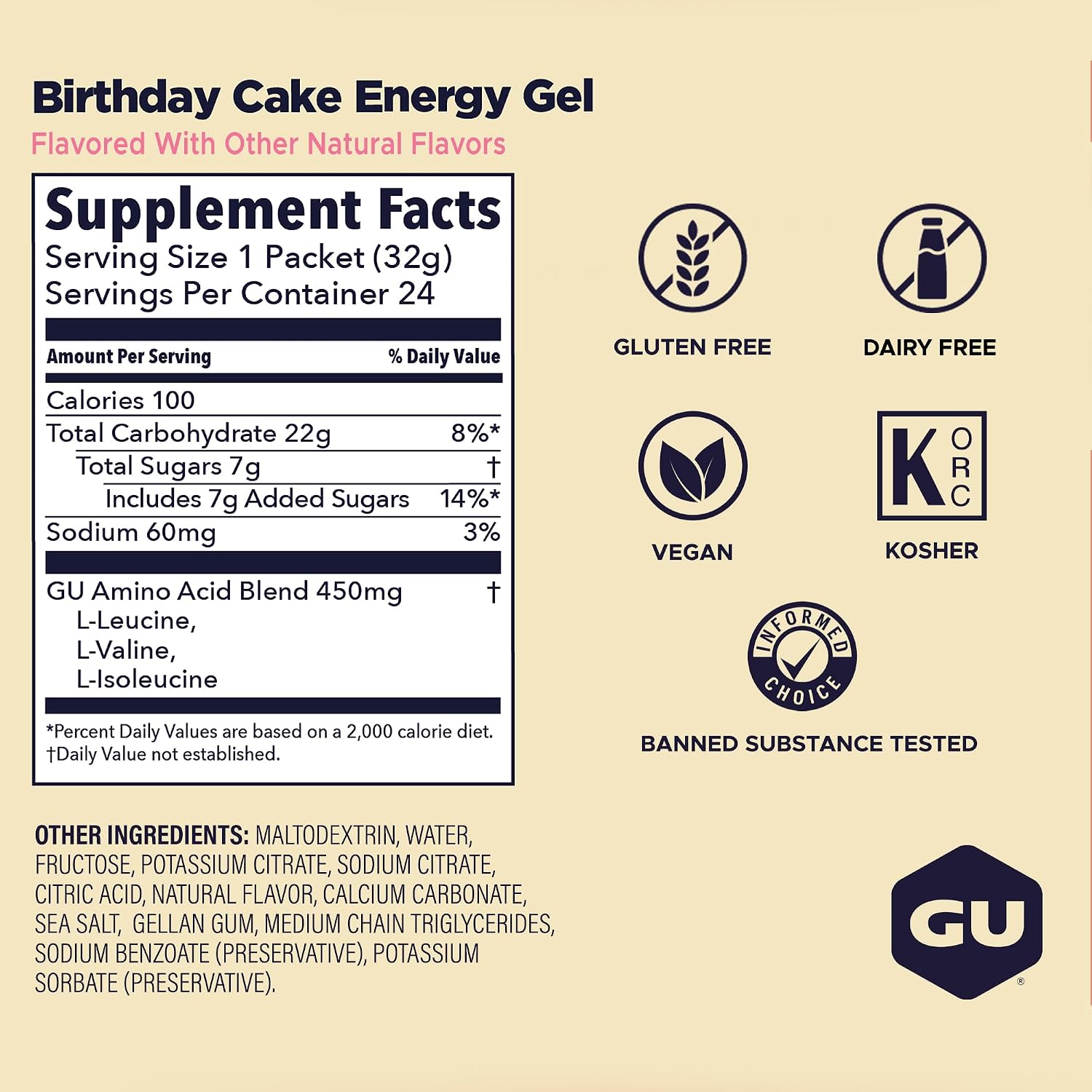 GU Energy Original Sports Nutrition Energy Gel, Vegan and Dairy-Free On-the-Go Energy for Any Workout, Vanilla Bean, 8-Count