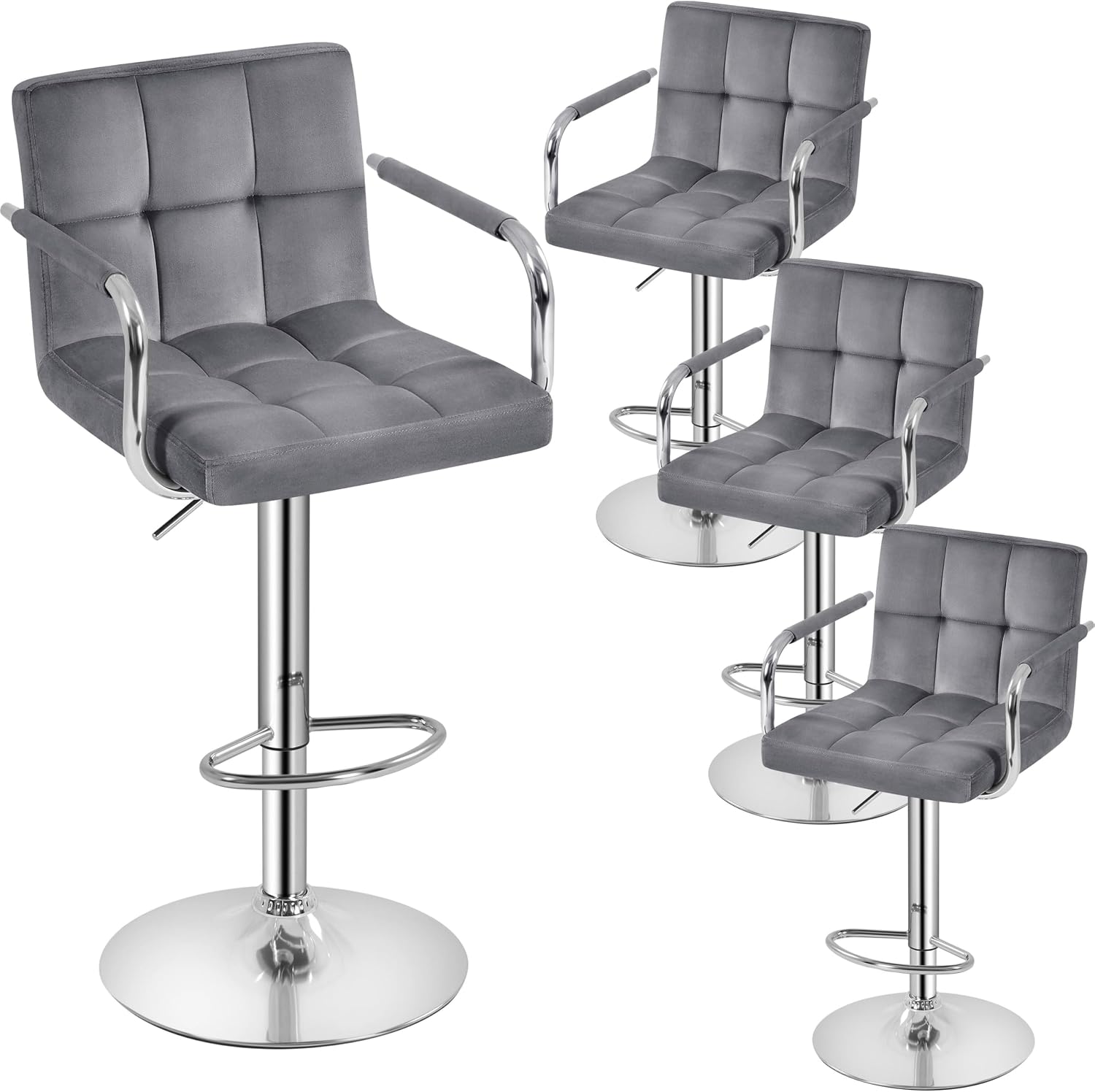 Yaheetech Bar Stools Set of 2, Swivel with Backs, Adjustable Height, White | 360° Swivel Barstools Feature Padded PU Leather Seats, Supportive Backs, 300 lb Capacity for Kitchen Islands