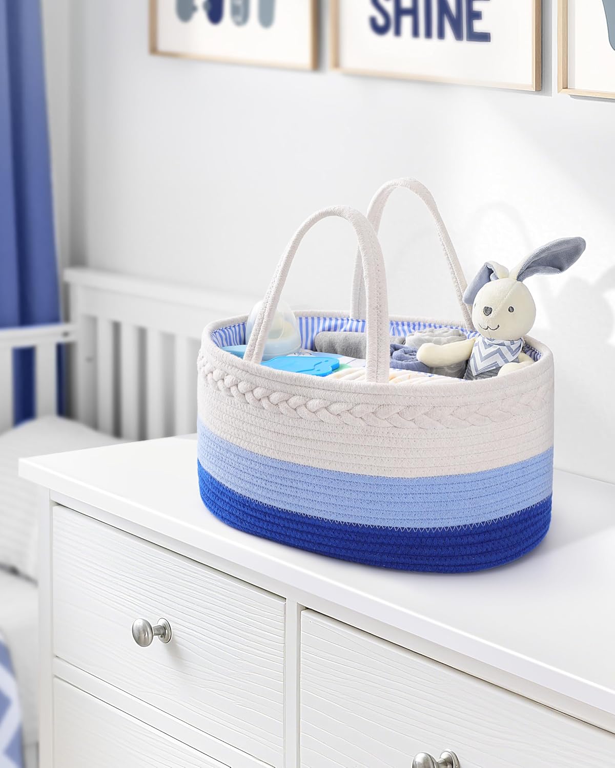 Maliton Diaper Caddy Organizer for Baby, Cotton Rope Baby Gift Basket, Portable Diaper Organizer for changing table, Nursery Storage Organizer
