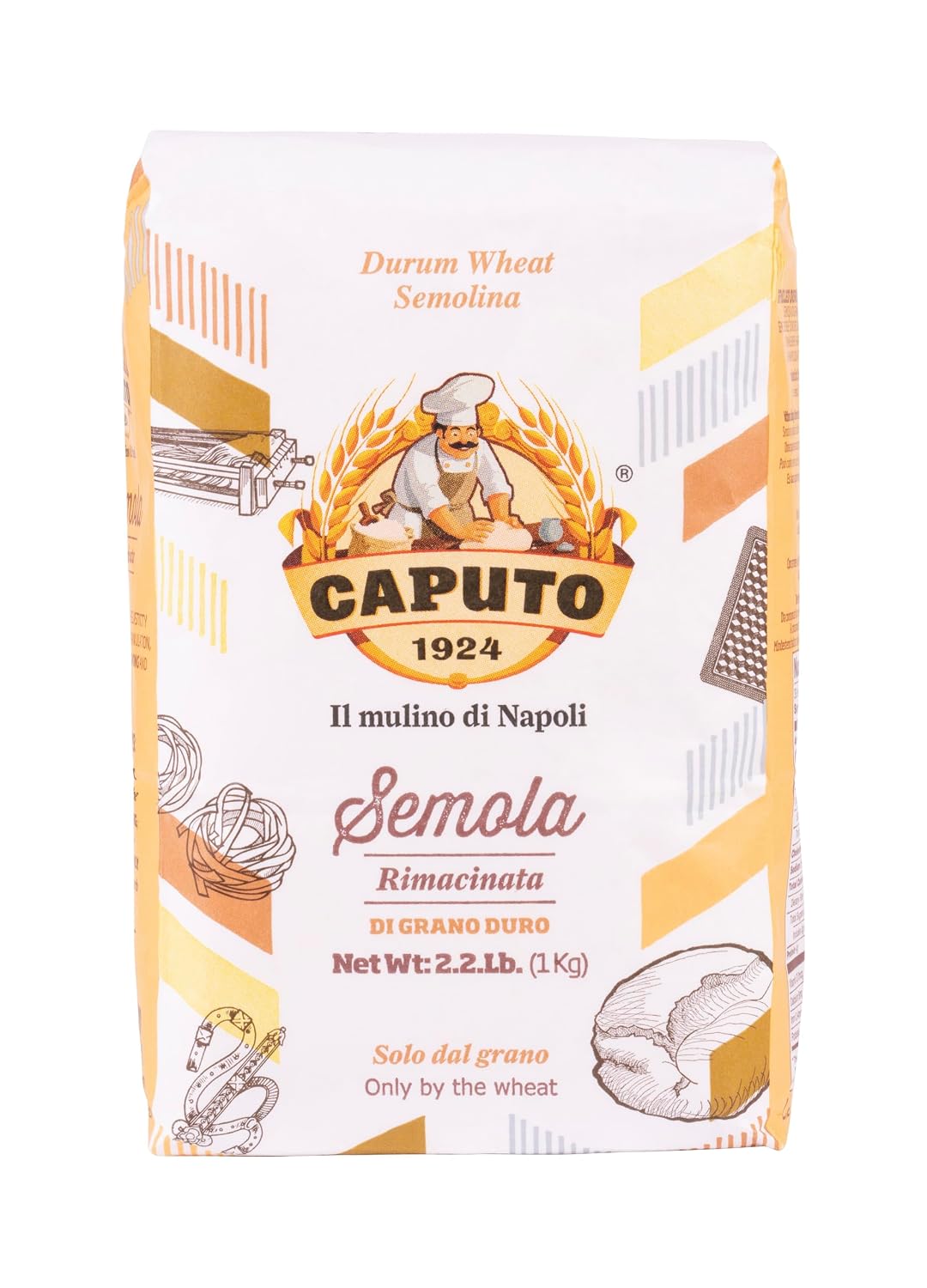 Antimo Caputo Semolina Wheat Flour 2.2 LB (Pack of 6) Bulk - Italian Durum Semola Di Grano - All Natural Dough for Fresh Pasta