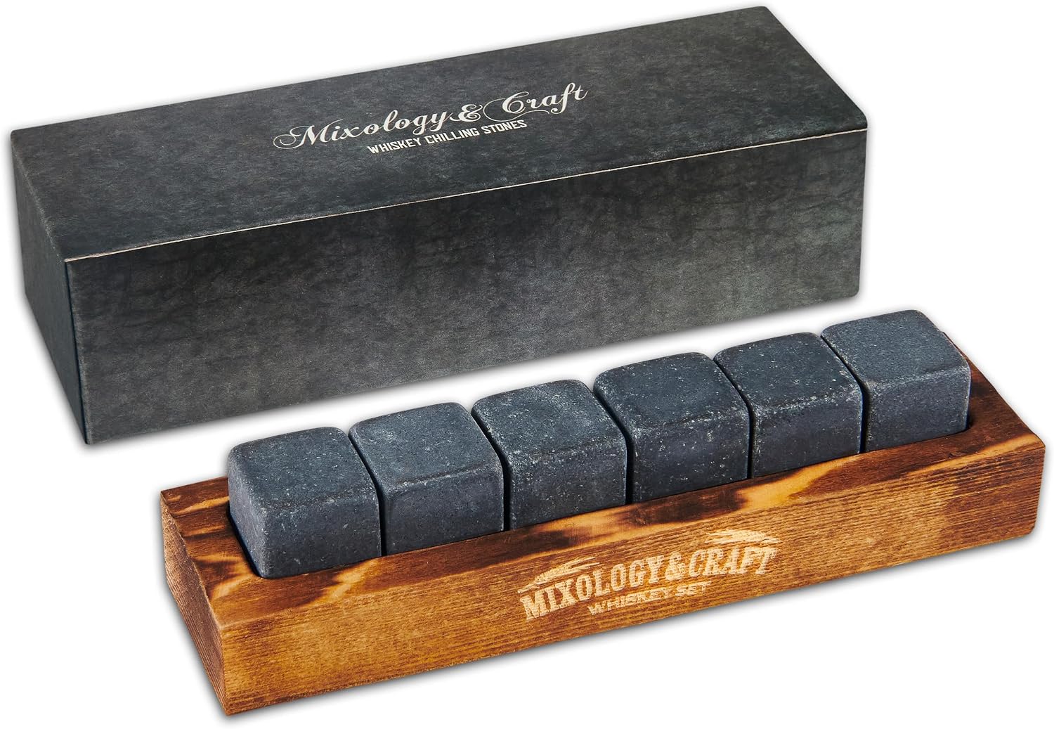 Mixology & Craft Whiskey Stones - Cube-Shaped Granite Chilling Whiskey Rocks Set of 6