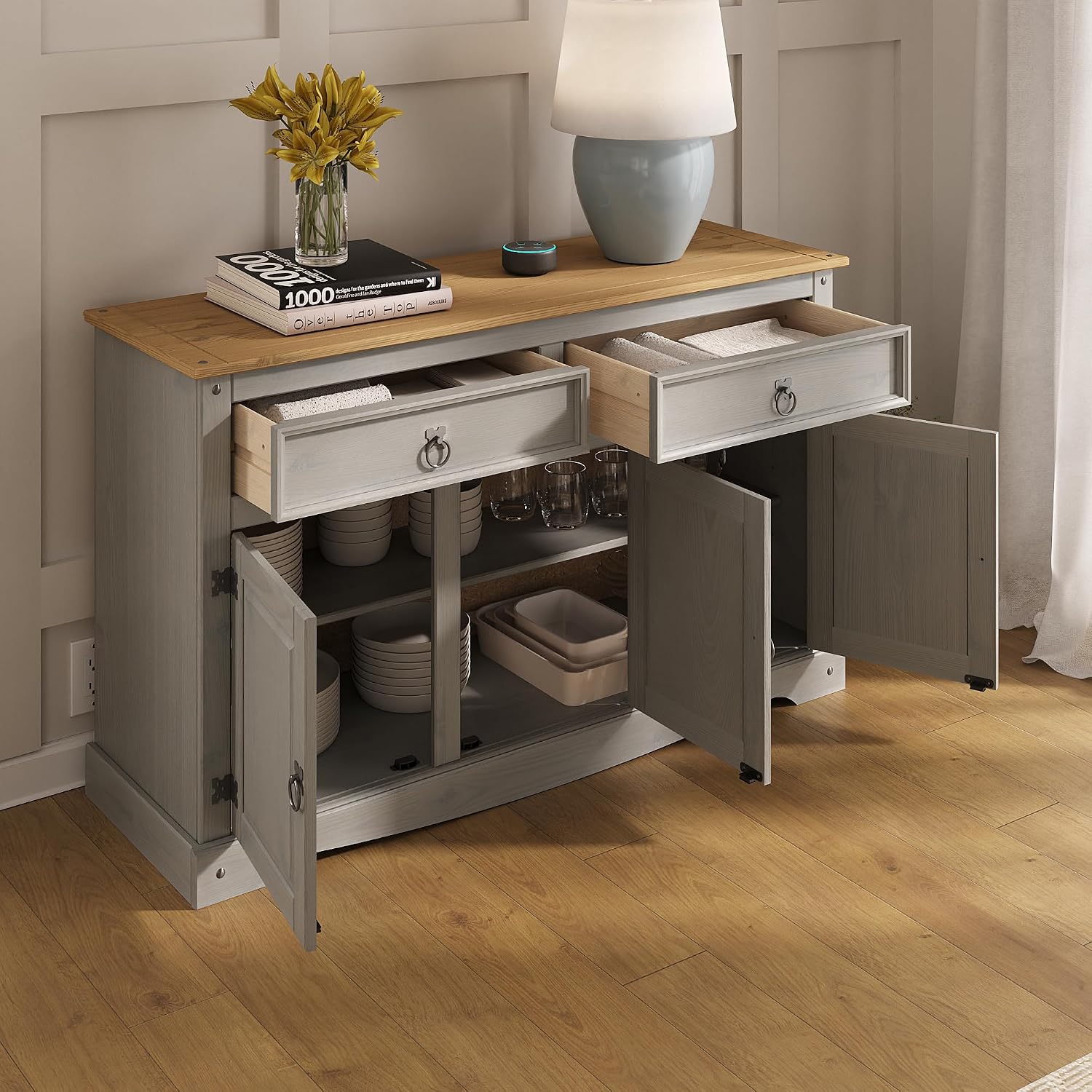 Furniture Dash Solid Wood Buffets & Sideboards 51.9" W, 16.9" D, 31.7" H - Kitchen, Bar and Liquor Cabinet, Kitchen Island, Entertainment Center