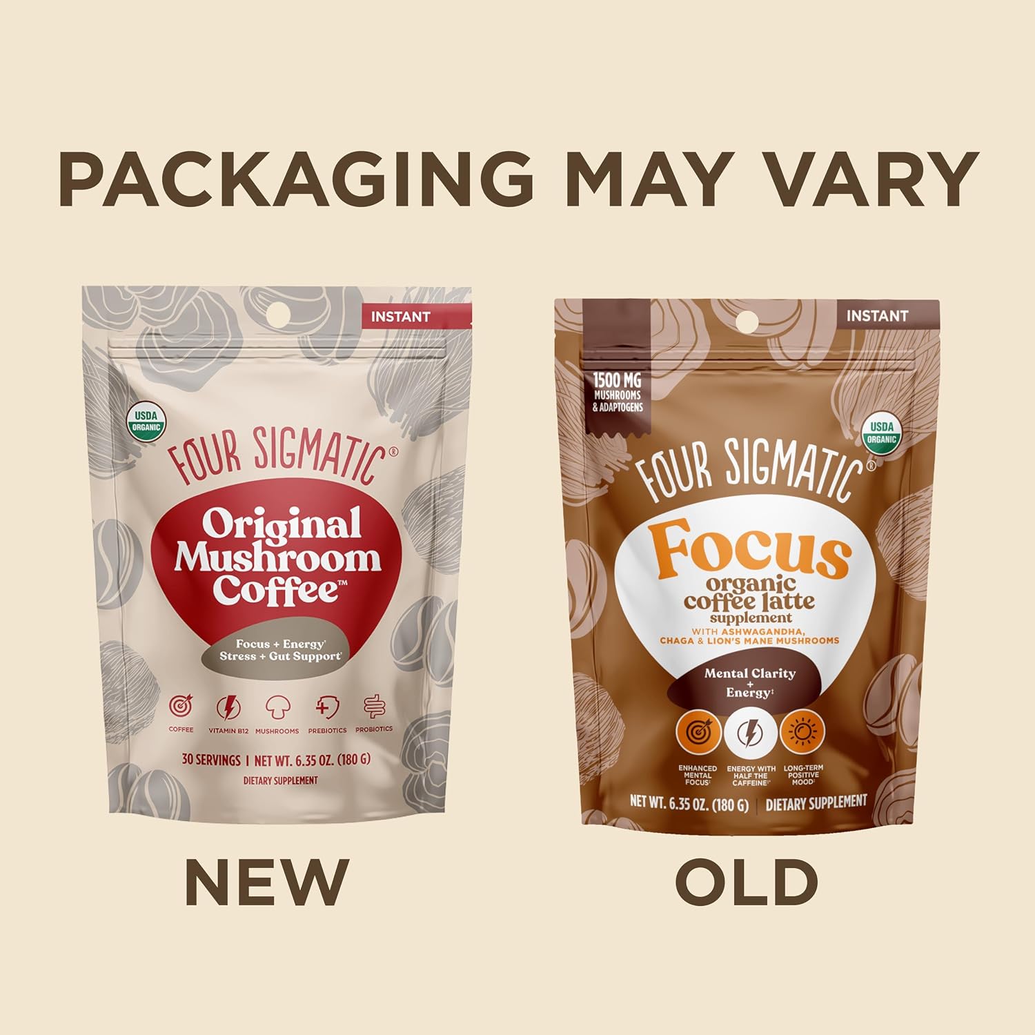 Four Sigmatic Organic Instant Coffee Powder | Mushroom Coffee Instant Mix with Cordyceps, Chaga and Eleuthero for Better Focus and Immune Support | 10 Packets