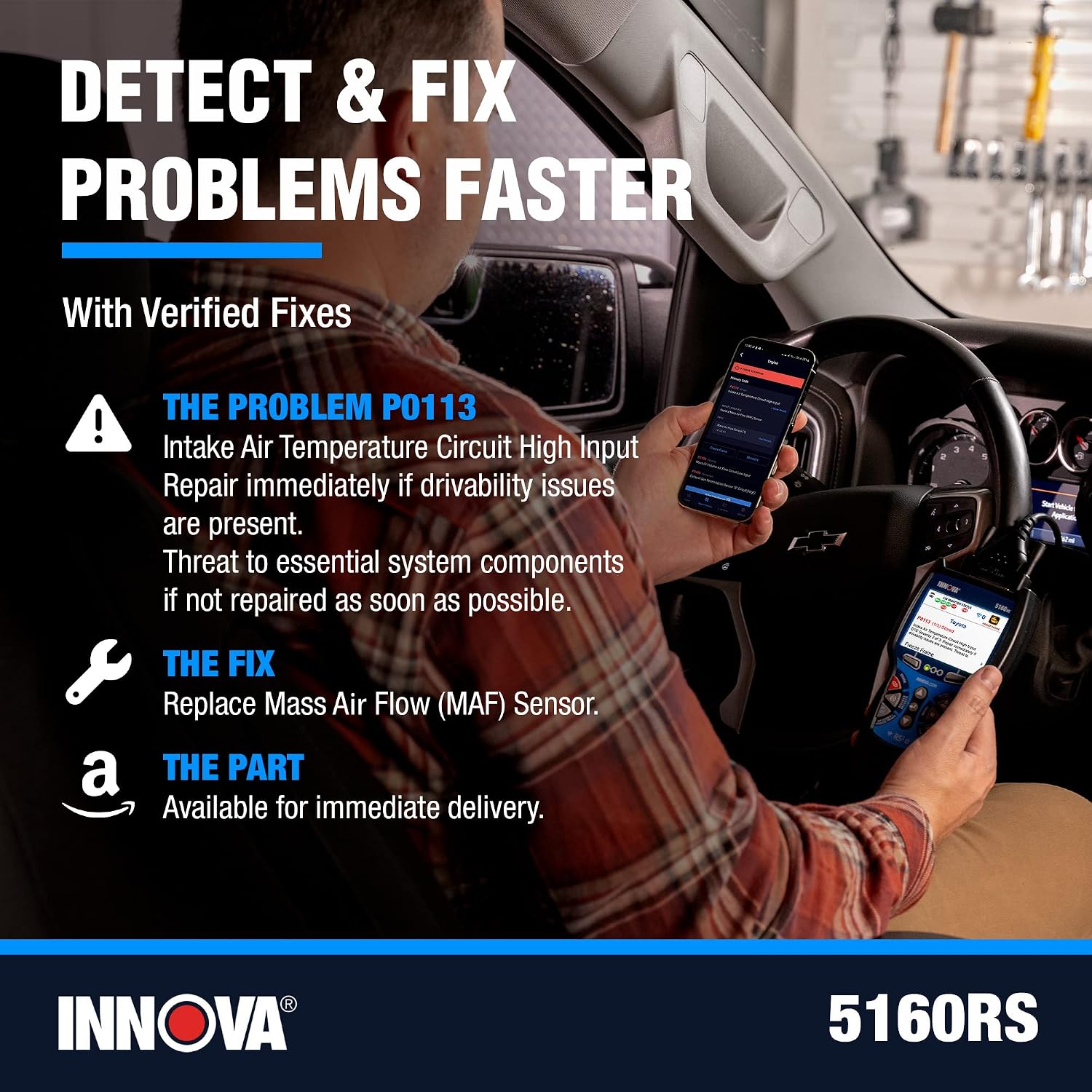 INNOVA 5160RS, OBD2 Bidirectional Scan Tool, OE-Level All System Diagnostics, Reset Oil Light/Battery/EPB/SAS/DPF, Mechanic Recommended Fixes & Parts