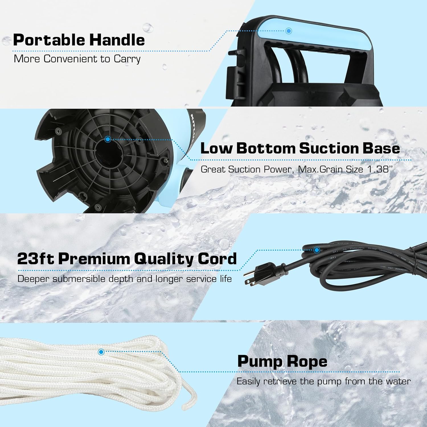 Water Transfer Garden Pump, 1.6 HP 1000GPH Portable Electric Shallow Well Jet Pump, Stainless Steel Sprinkler Pressure Booster Pump for Pool Draining, Lawn Fountain, Irrigation, Water Removal
