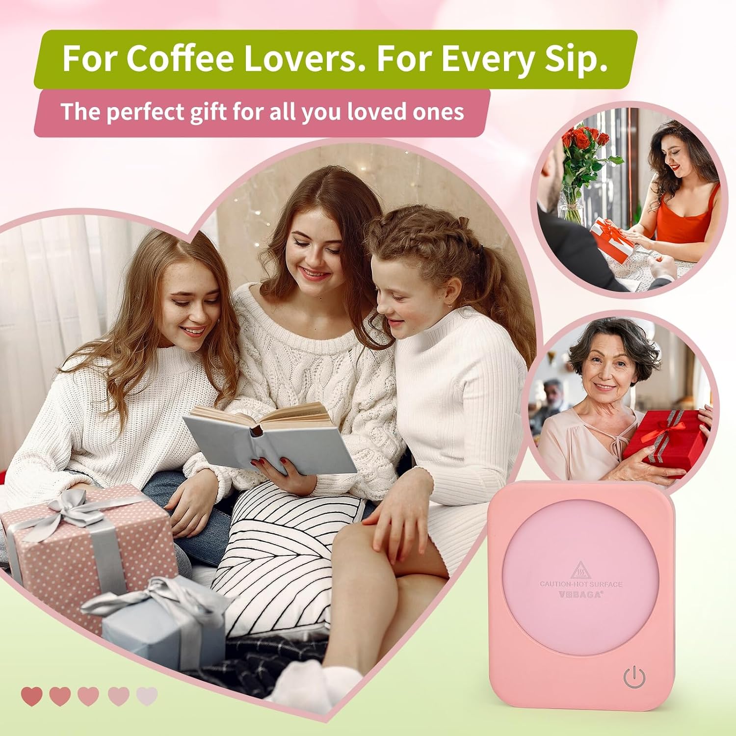 VOBAGA Coffee Mug Warmer for Desk with Auto Shut Off & 3-Temp Settings, Coffee Cup Warmer with Smart Safety Alert Home Office Accessory