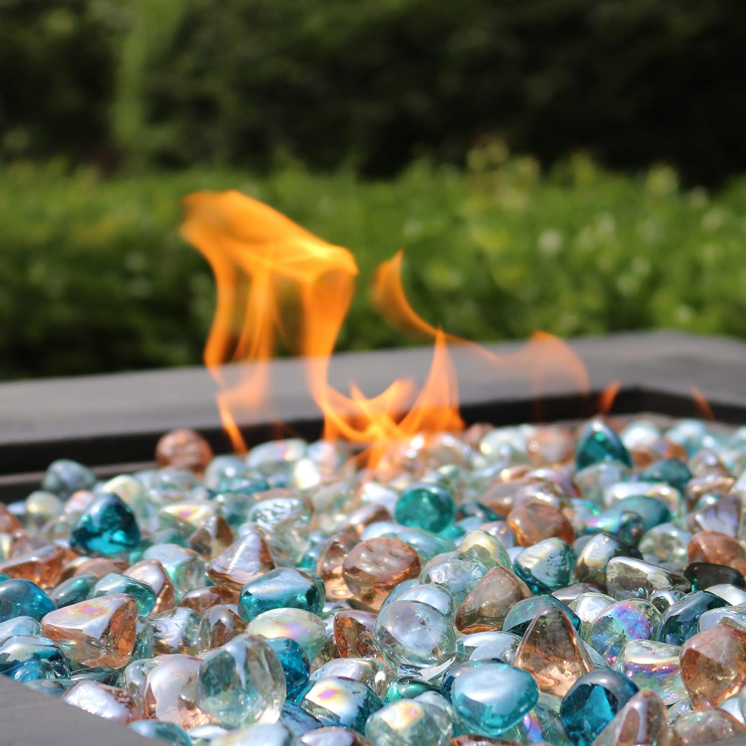 Fire Glass Diamond 1 Inch Fire Pit Glass Rocks for Propane or Gas Fire Pit （10 Pounds Margarita Azura Blue ） Gift Package