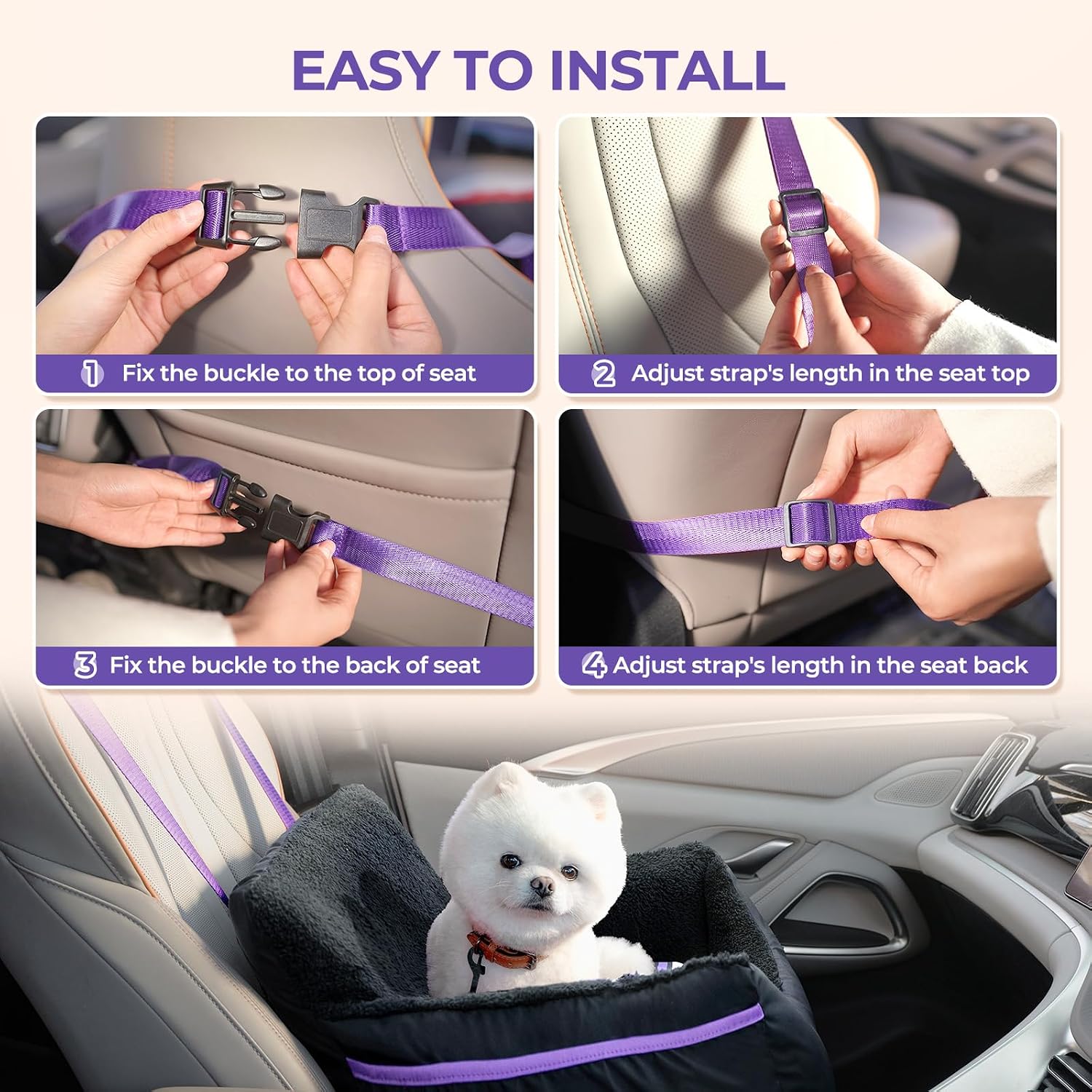 BurgeonNest Dog Car Seat for Small Dogs & Cats Under 25 lbs,Black