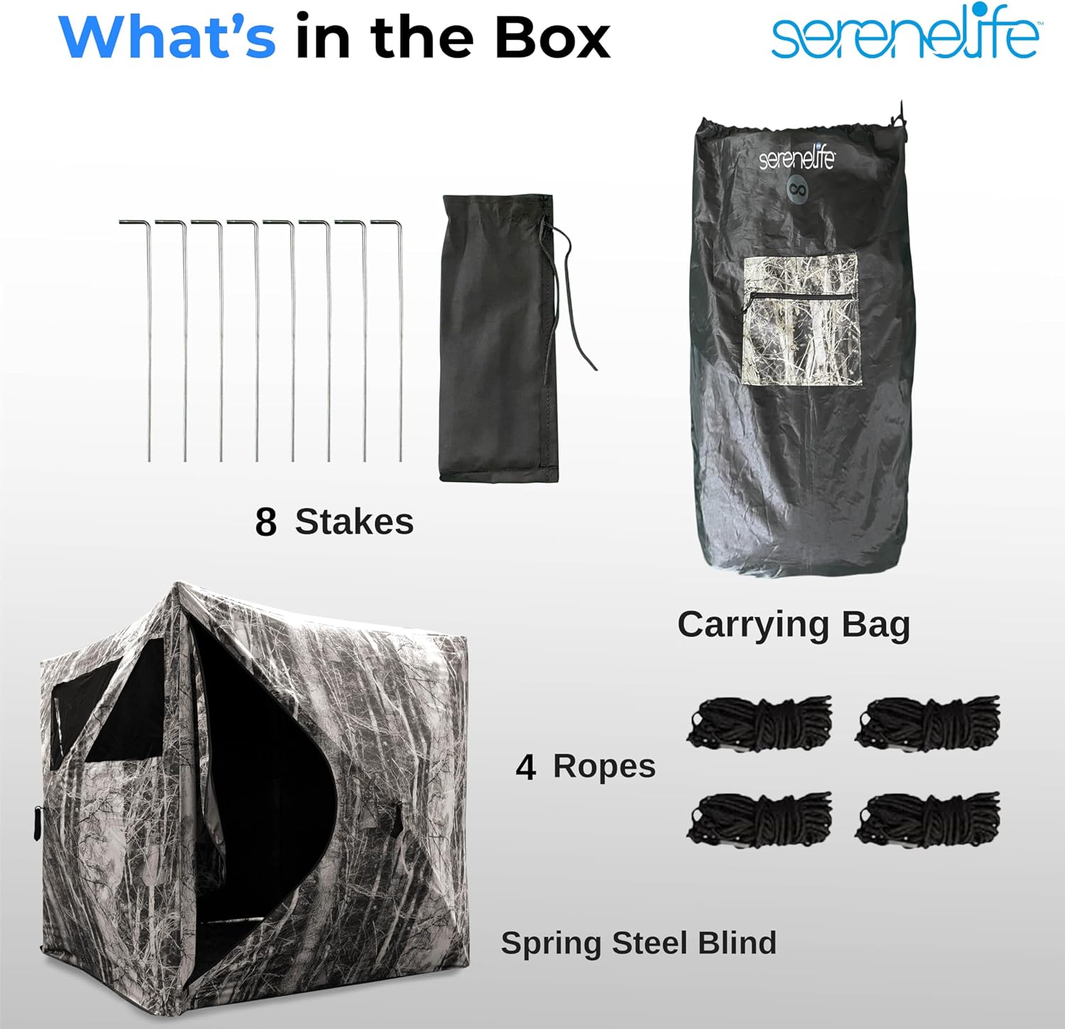 SereneLife Caretaker Ground Hunting Blind – Pop-Up Camouflage Deer Blind w/Dual-Floor Kick-Outs, Water Repellent and UV Treated