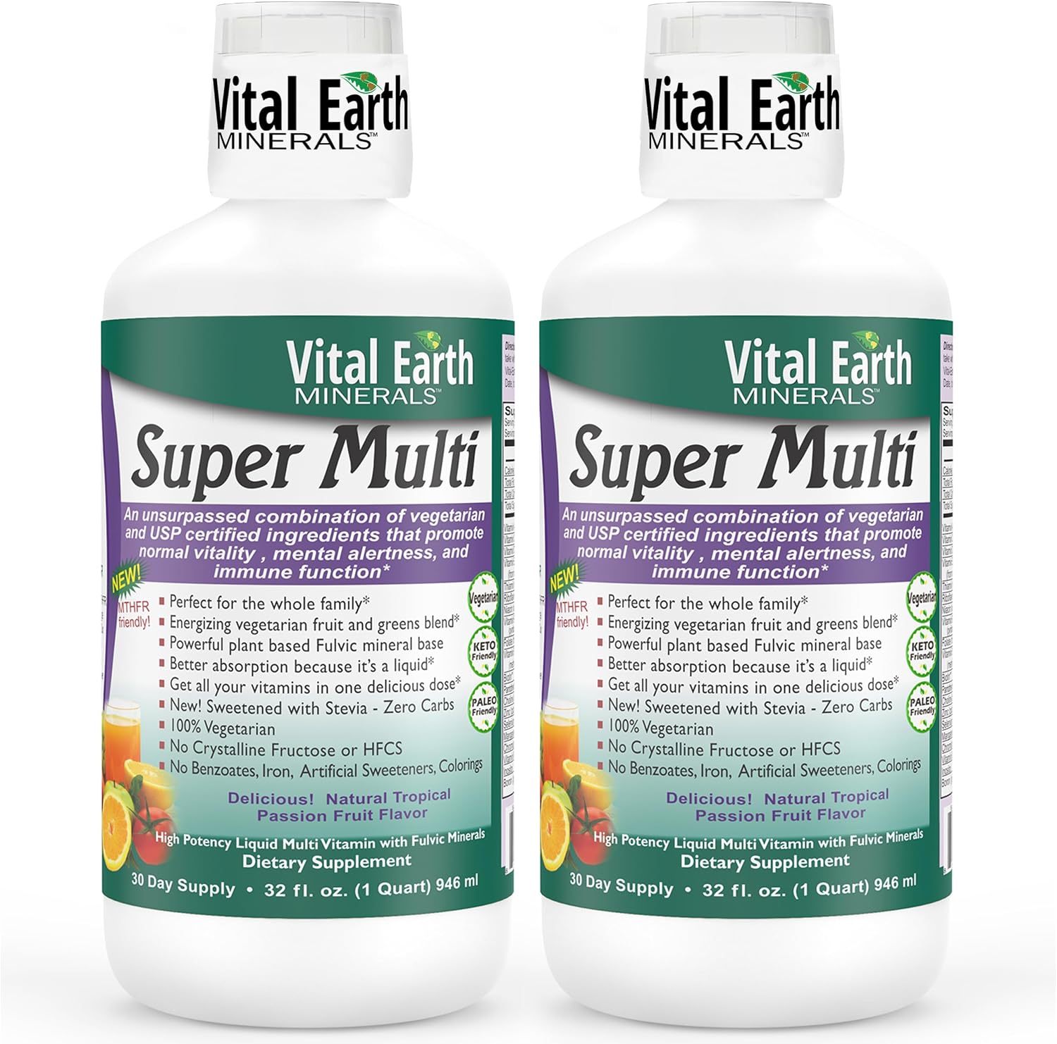 Vital Earth Minerals Super Multi – Liquid Multivitamins for Women, Men & Kids, Liquid Vitamins with Fulvic Acid for Better Absorption, MTHFR Support, 32 Oz + 1 Oz Cup