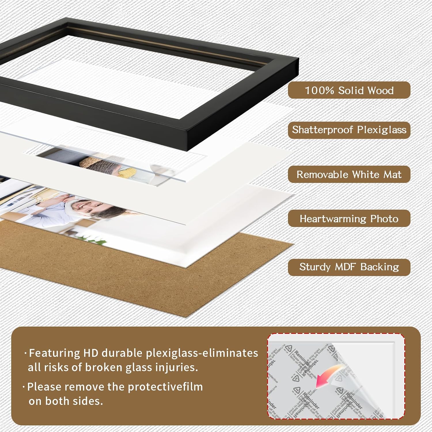 Picture Frames 8x8 2 Pack Made of Solid Wood Black for Wall Mounting and Tabletop Display