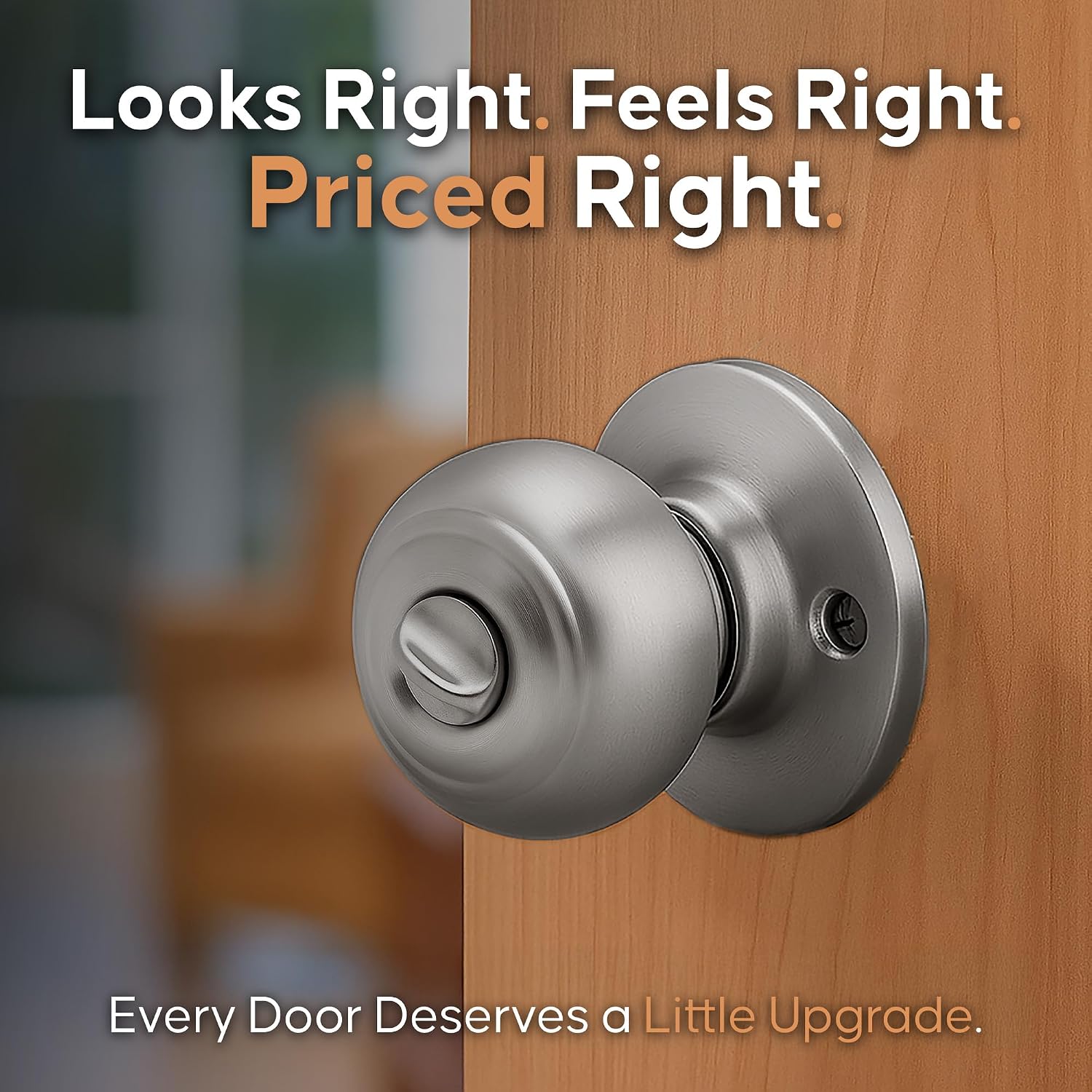 Copper Creek Colonial Privacy Interior Door Knob – ANSI Grade-3 Certified, Modern Heavy Duty Handle, Easy Install and Reversible for Bedroom, Bathroom and Closets – Satin Stainless (1 Pack)