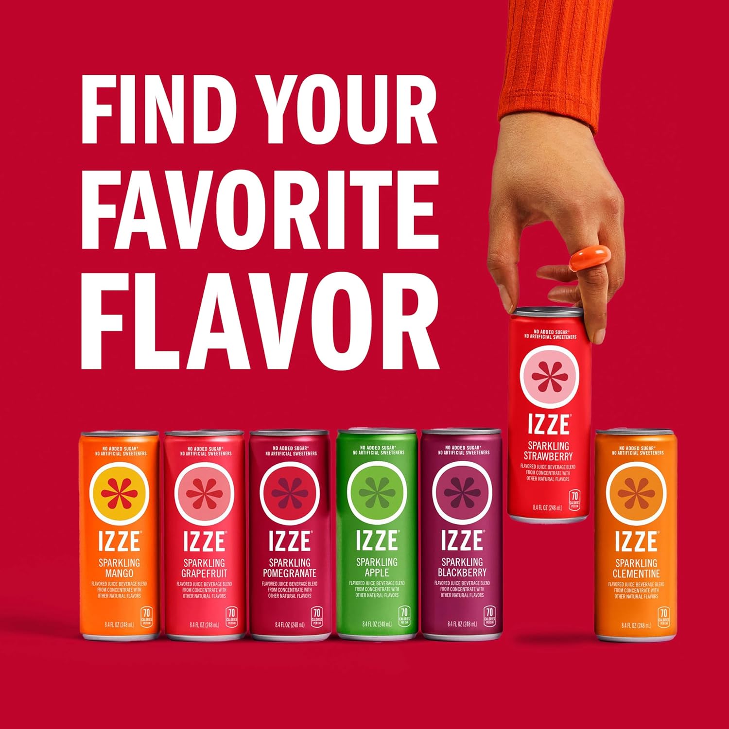 IZZE Sparkling Water Juice Beverage Blend, Pineapple, No Sugar Added, 8.4 FL OZ, 24 Cans