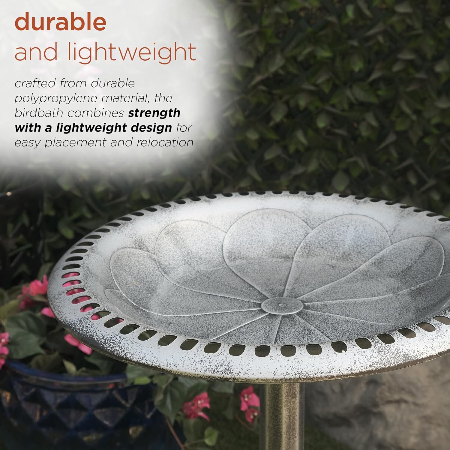Alpine Corporation TEC116 Outdoor Aged Green Pedestal Birdbath with Scrollwork, 28" Tall, Green